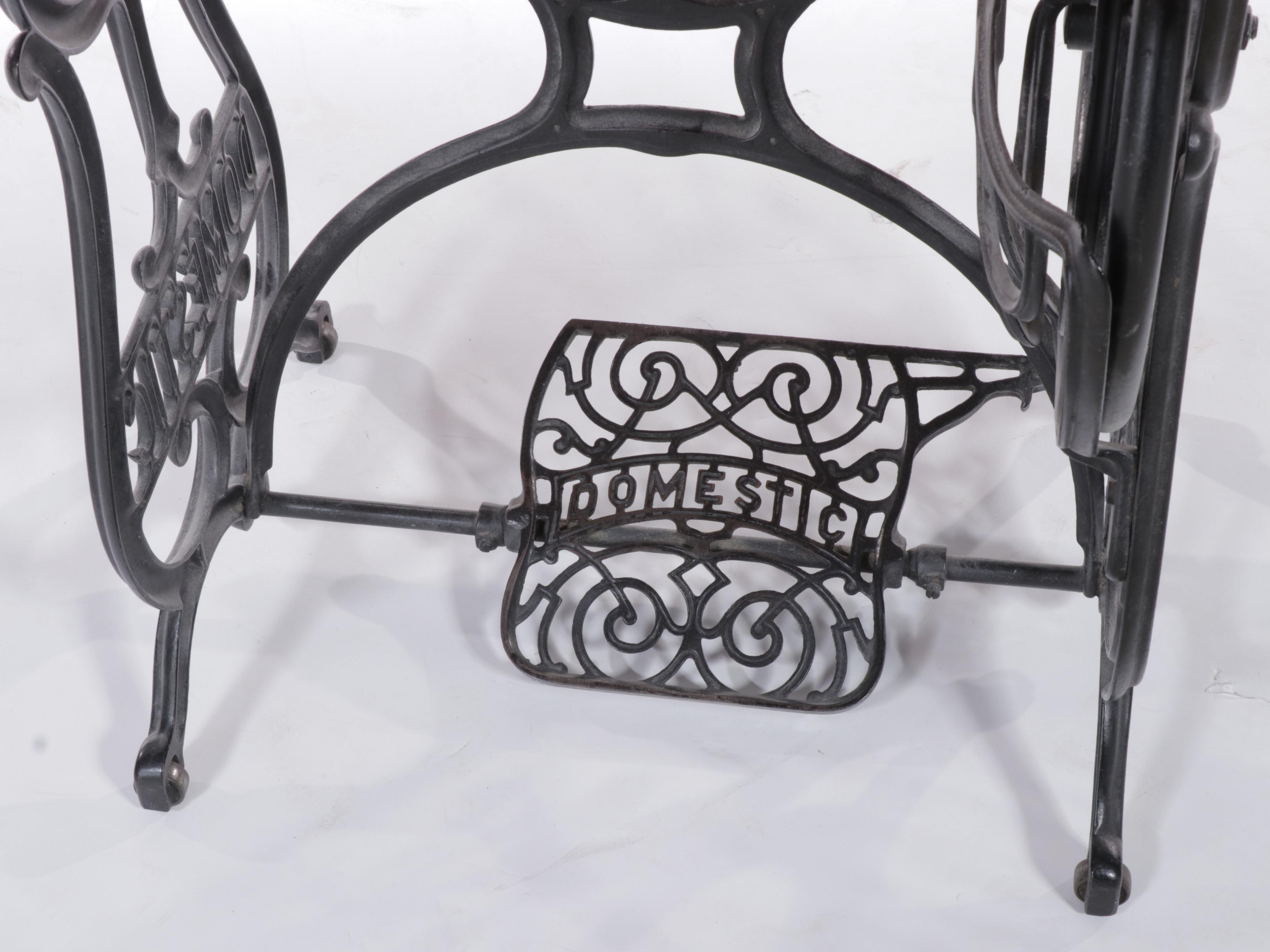 Domestic Sewing Machine Co. Pine and Cast Iron Treadle-Base Side Table, Adapted