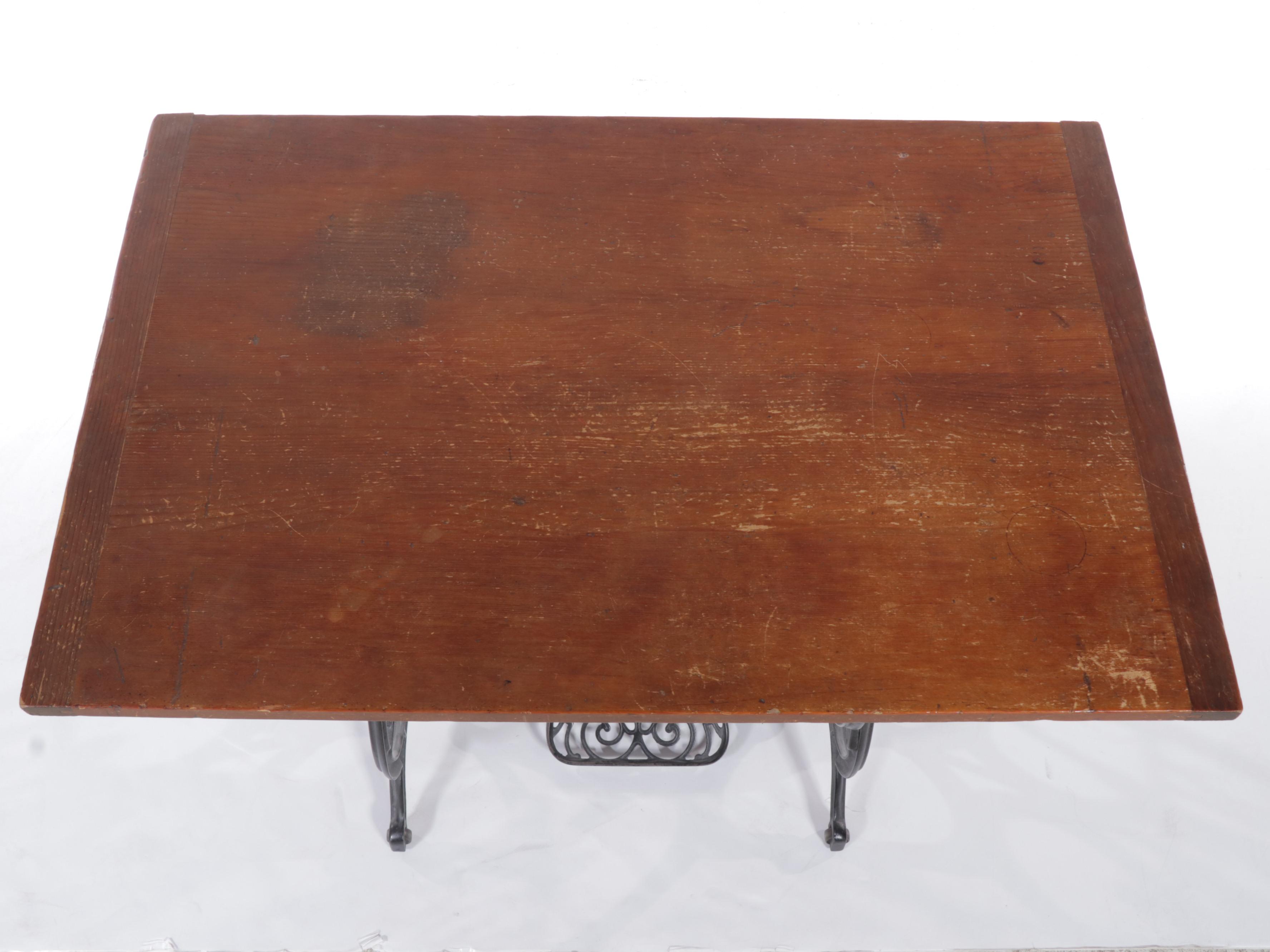 Domestic Sewing Machine Co. Pine and Cast Iron Treadle-Base Side Table, Adapted