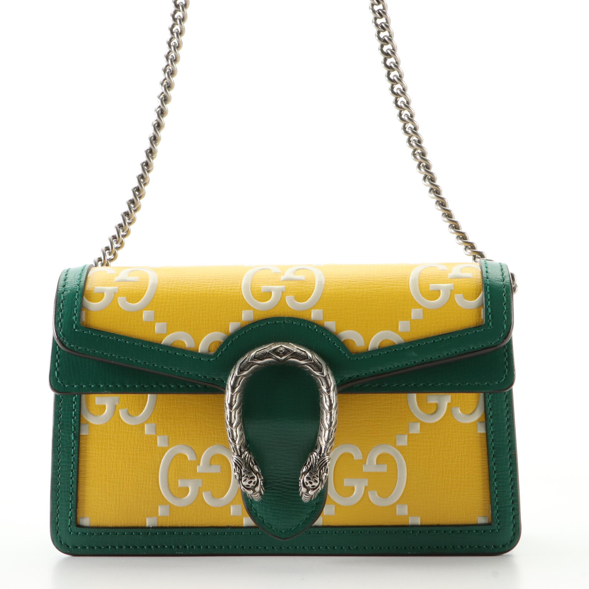 Gucci Dionysus Super Mini Shoulder Bag in Yellow Leather with Green Trim