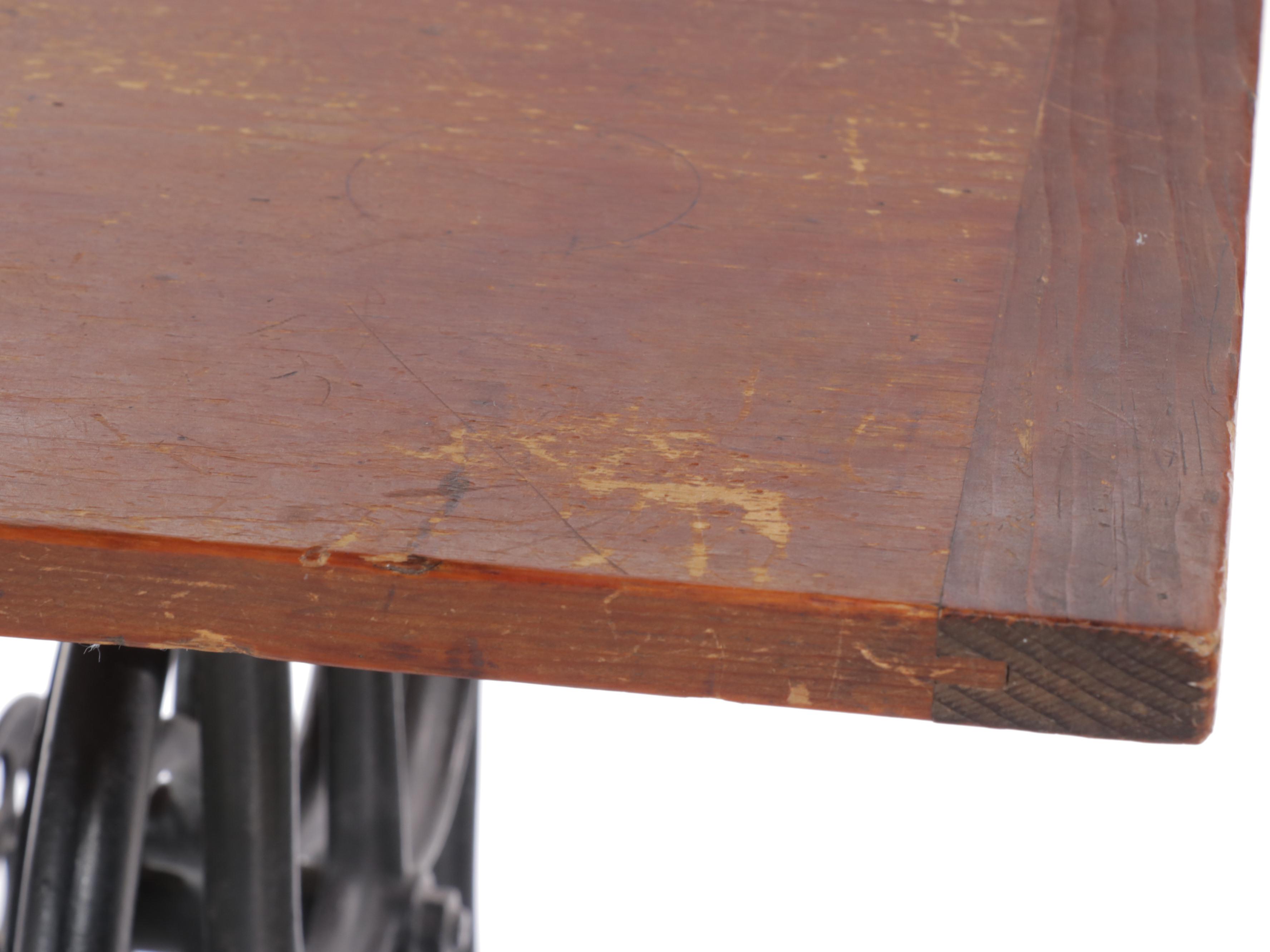 Domestic Sewing Machine Co. Pine and Cast Iron Treadle-Base Side Table, Adapted