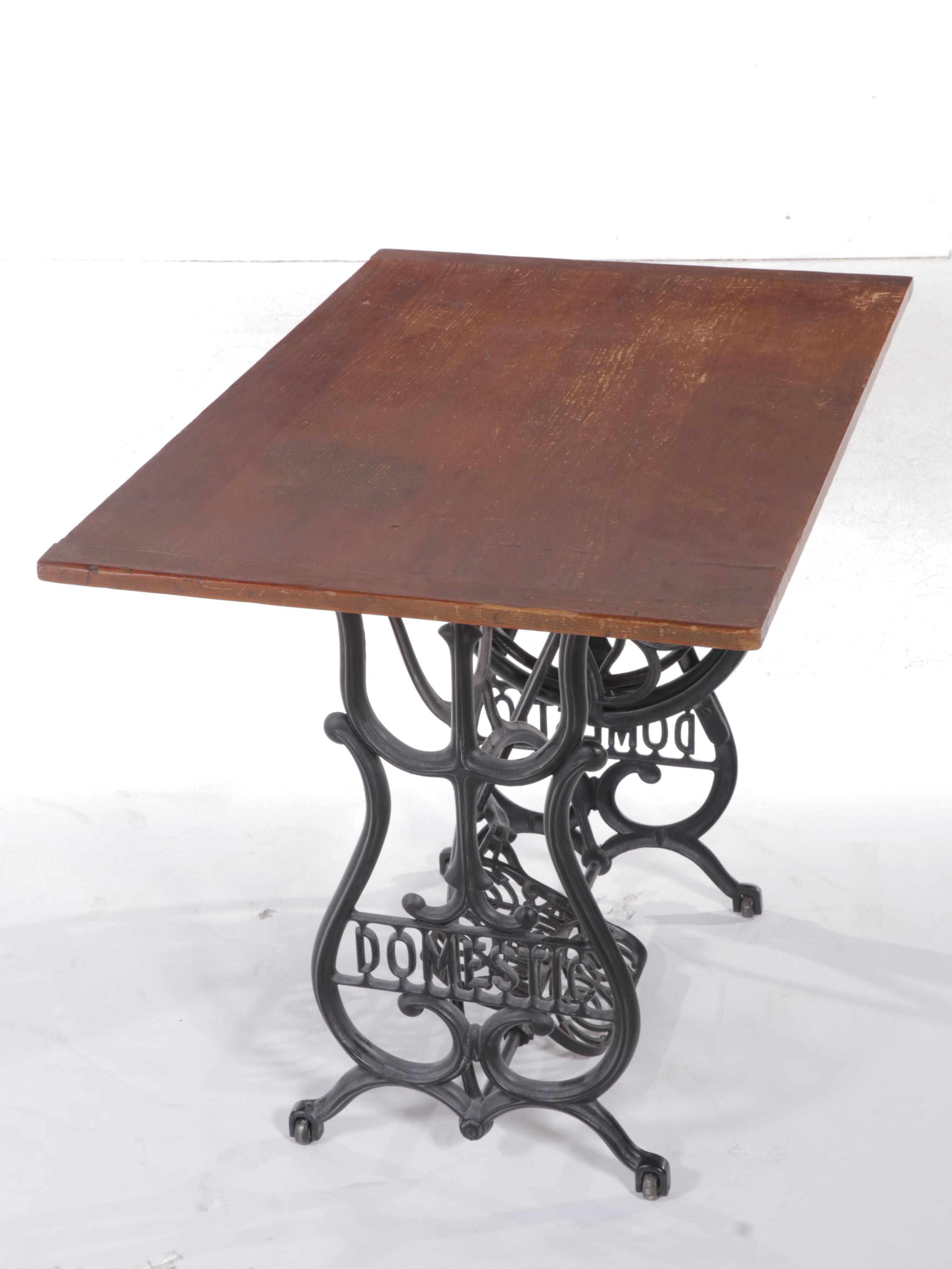Domestic Sewing Machine Co. Pine and Cast Iron Treadle-Base Side Table, Adapted