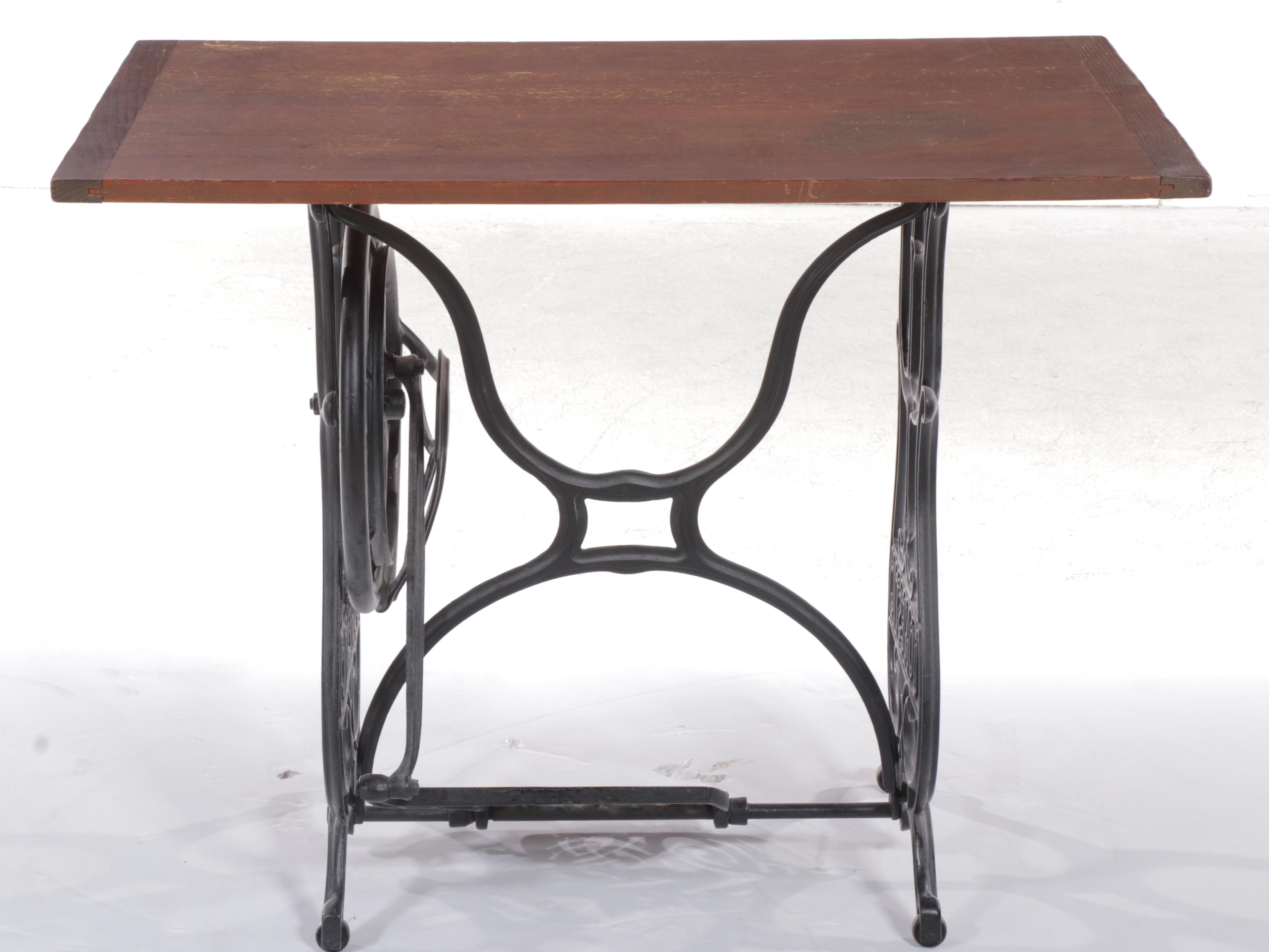 Domestic Sewing Machine Co. Pine and Cast Iron Treadle-Base Side Table, Adapted