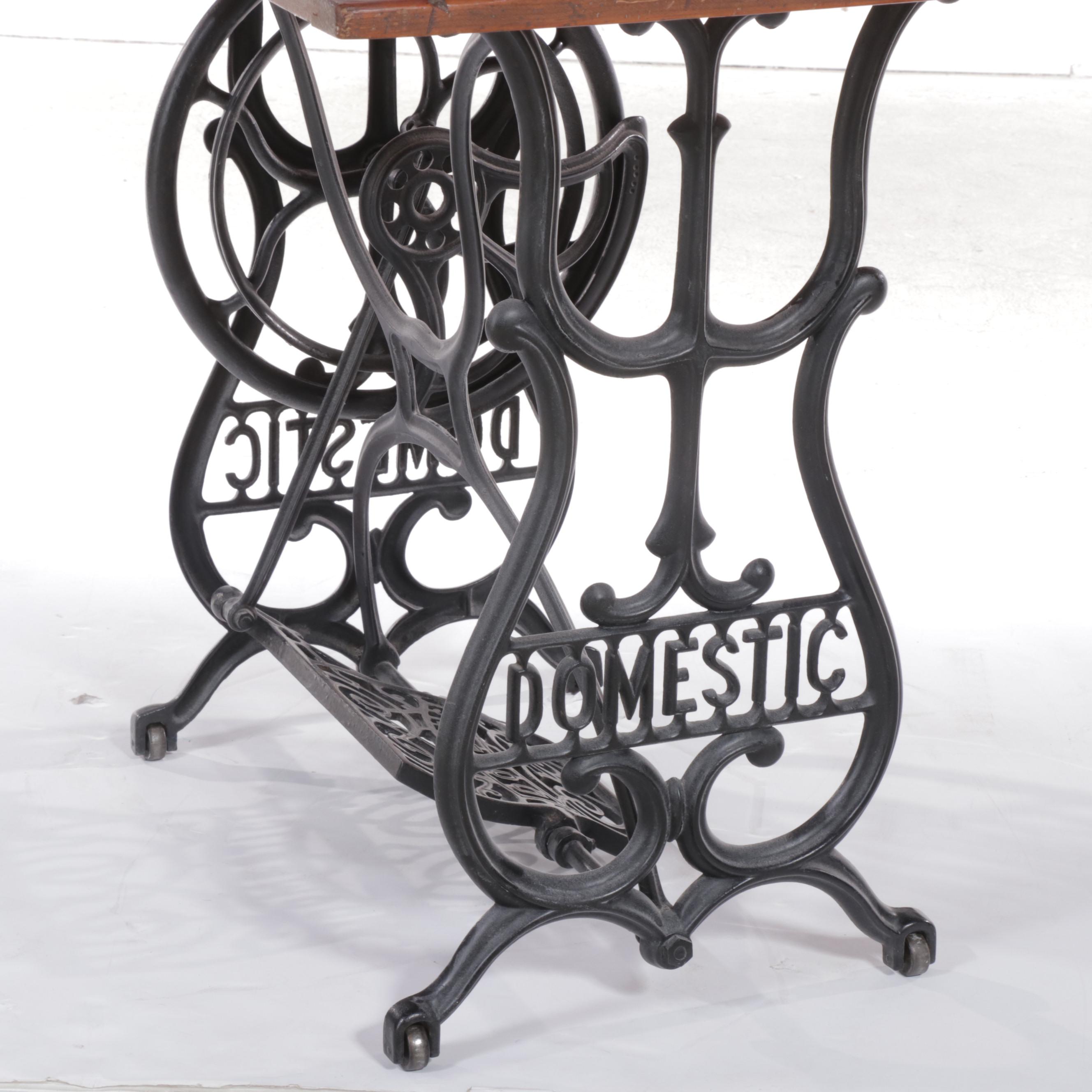 Domestic Sewing Machine Co. Pine and Cast Iron Treadle-Base Side Table, Adapted