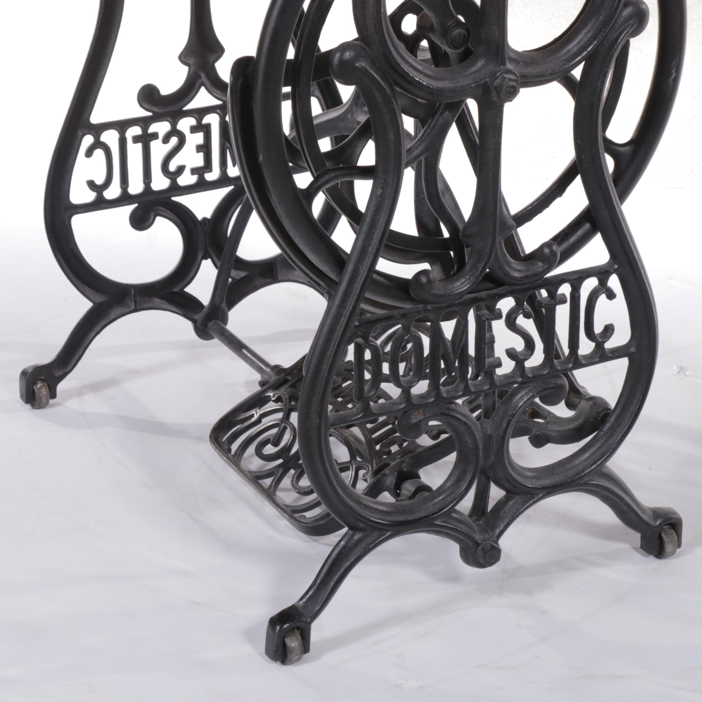 Domestic Sewing Machine Co. Pine and Cast Iron Treadle-Base Side Table, Adapted