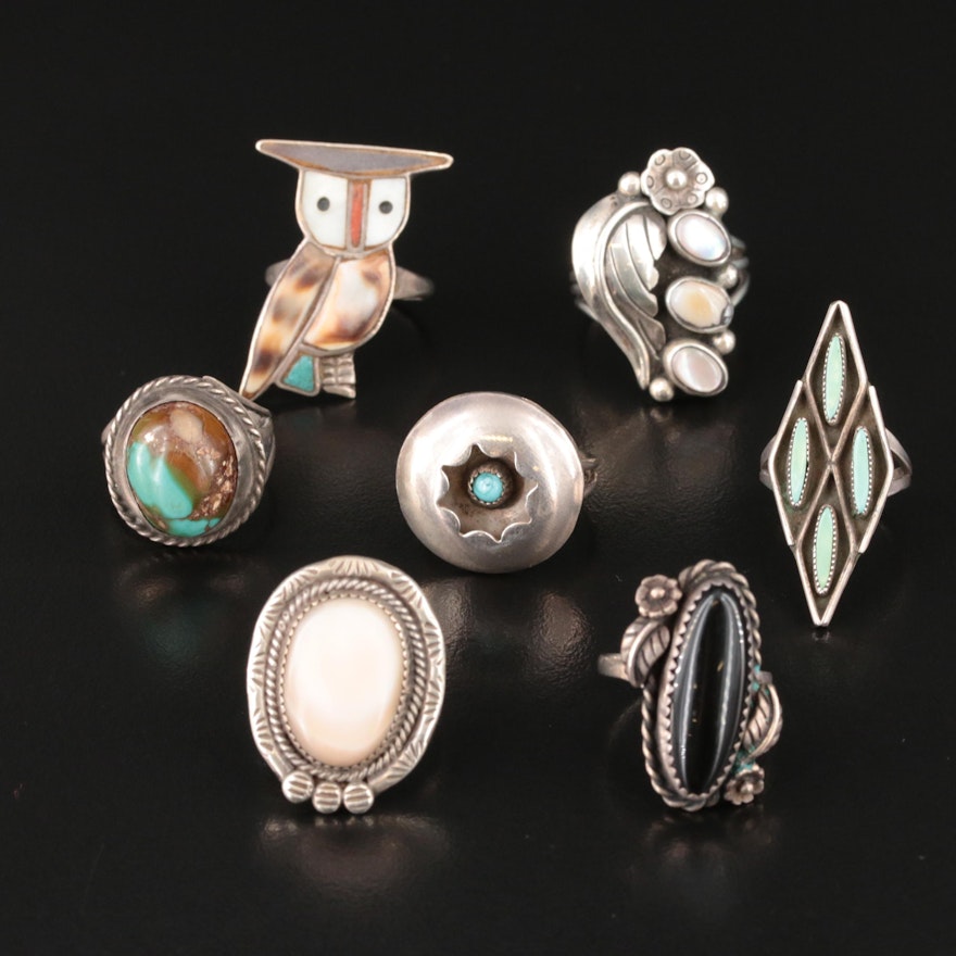 Turquoise, Shell and Mother-of-Pearl Included in Southwestern Ring Selection