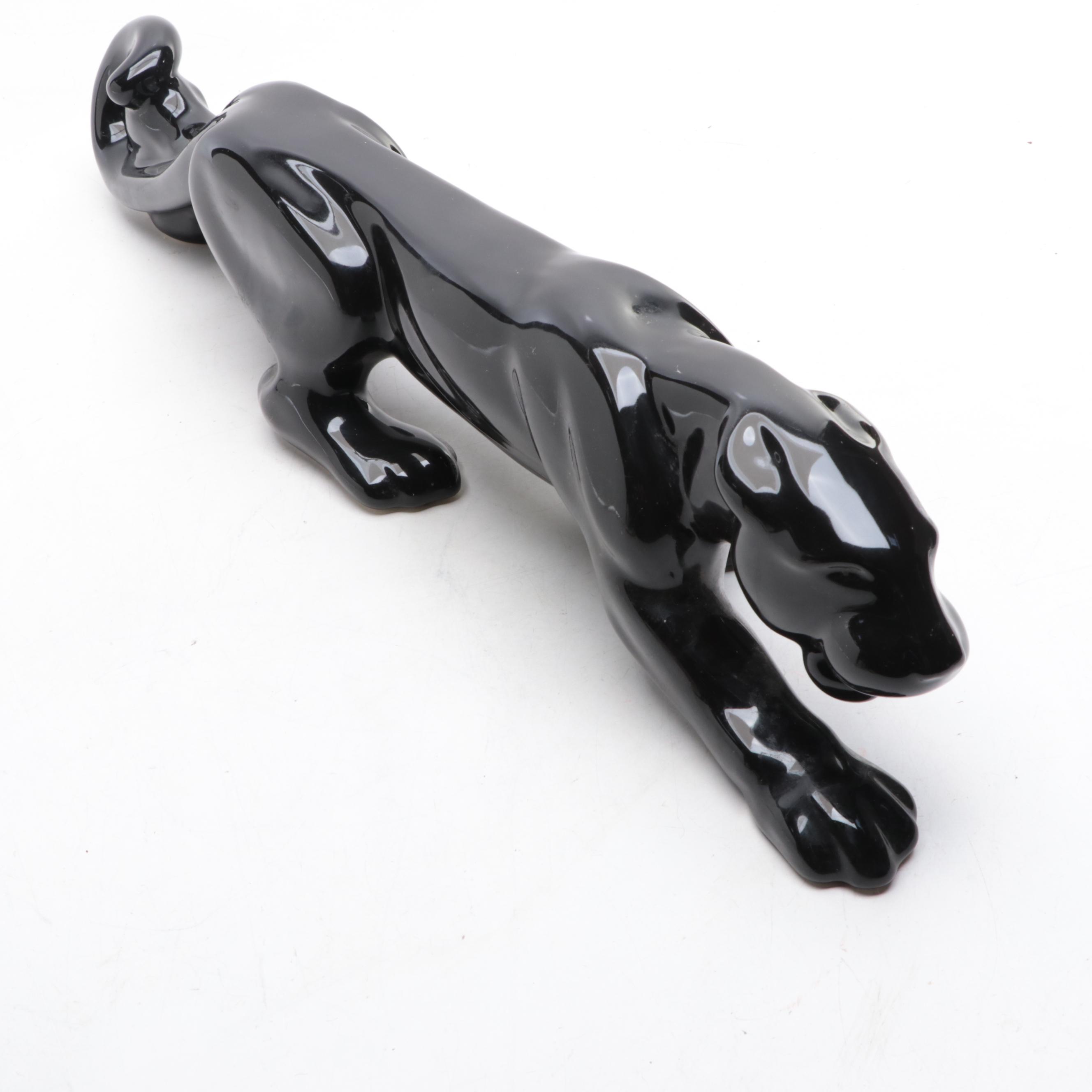 Mid Century Modern Black Panther Ceramic Figurine