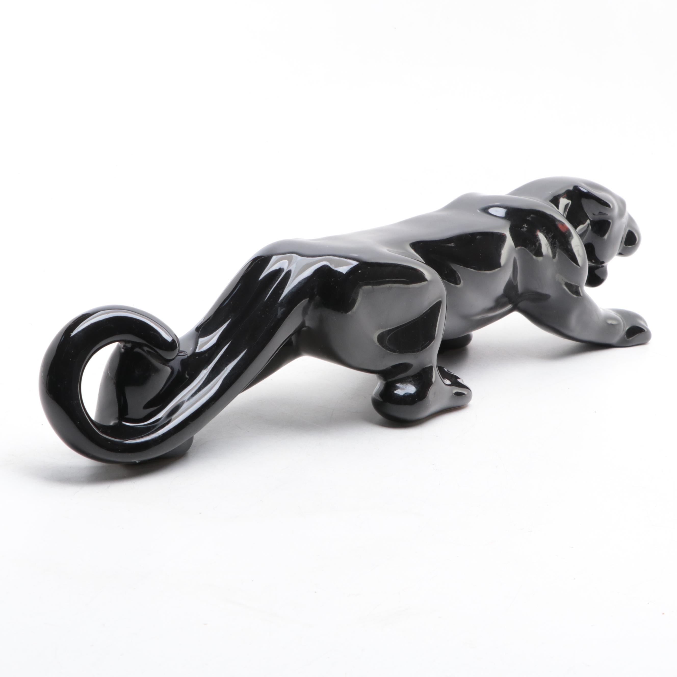 Mid Century Modern Black Panther Ceramic Figurine