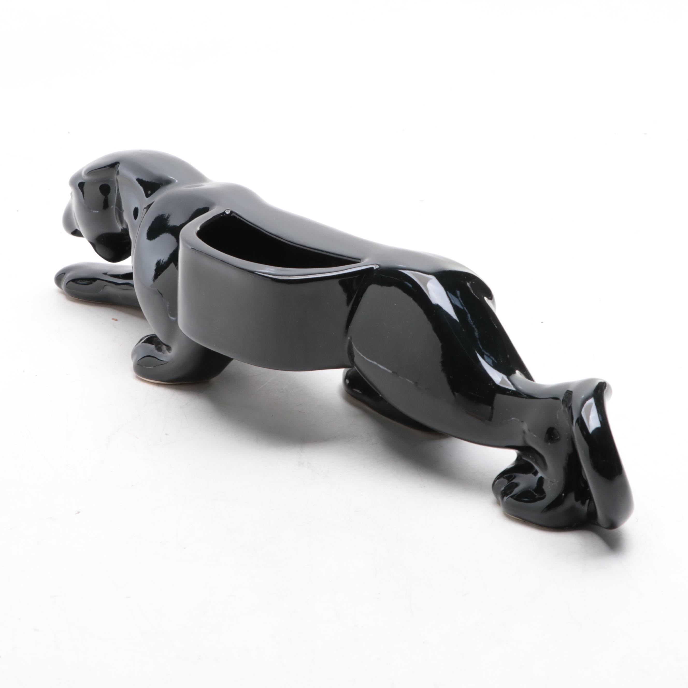 Mid Century Modern Black Panther Ceramic Planter