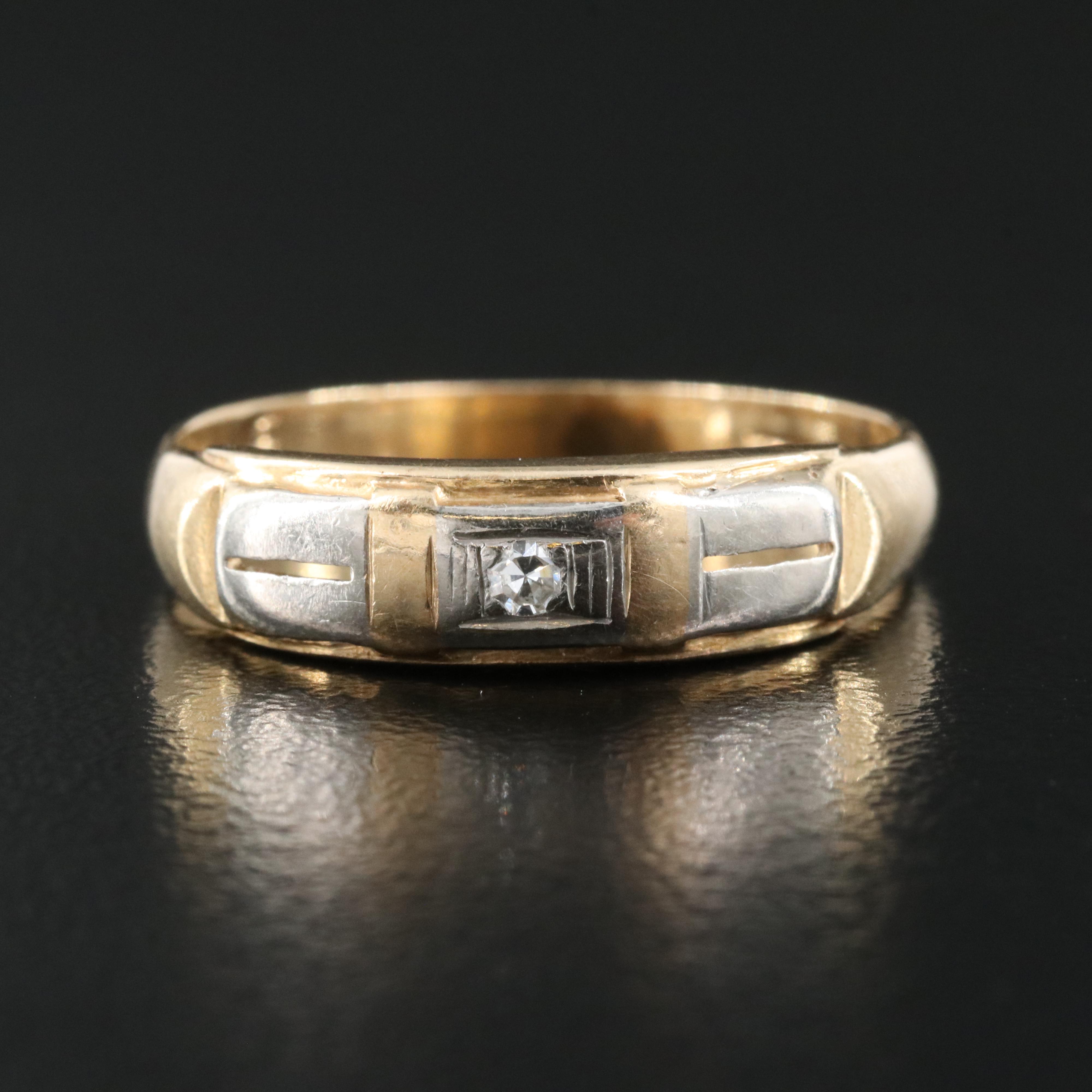 14K 0.03 CT Diamond Ring with Palladium Accents