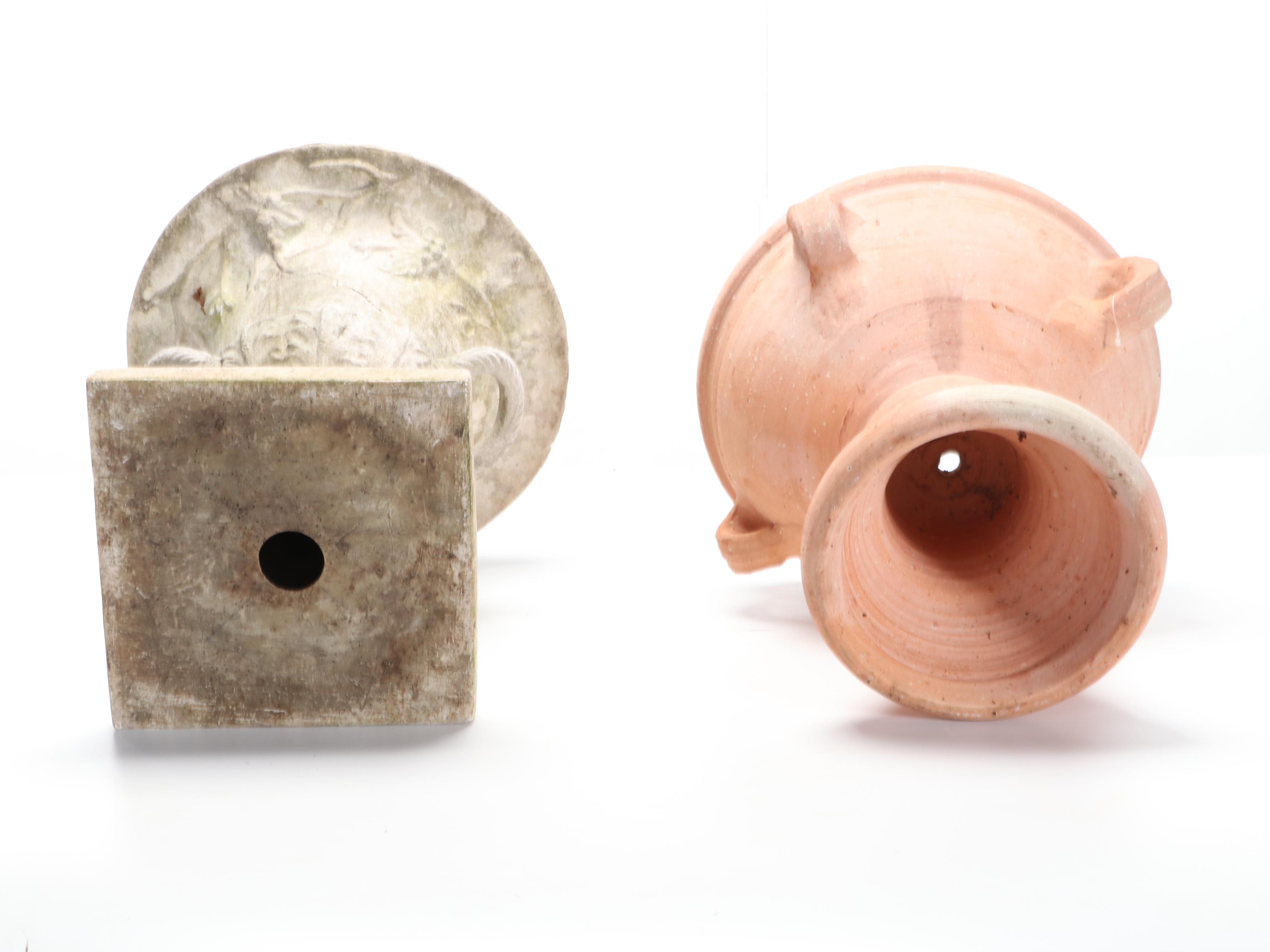 Ceramic and Fiberglass Faux Stone Garden Planters