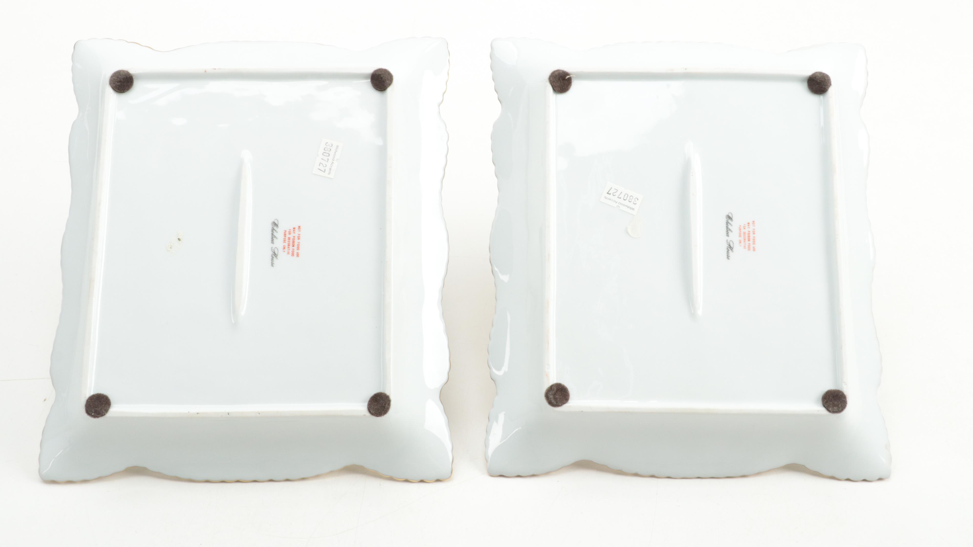 Pair of Chelsea House Porcelain Botanical Decorated Handled Trays