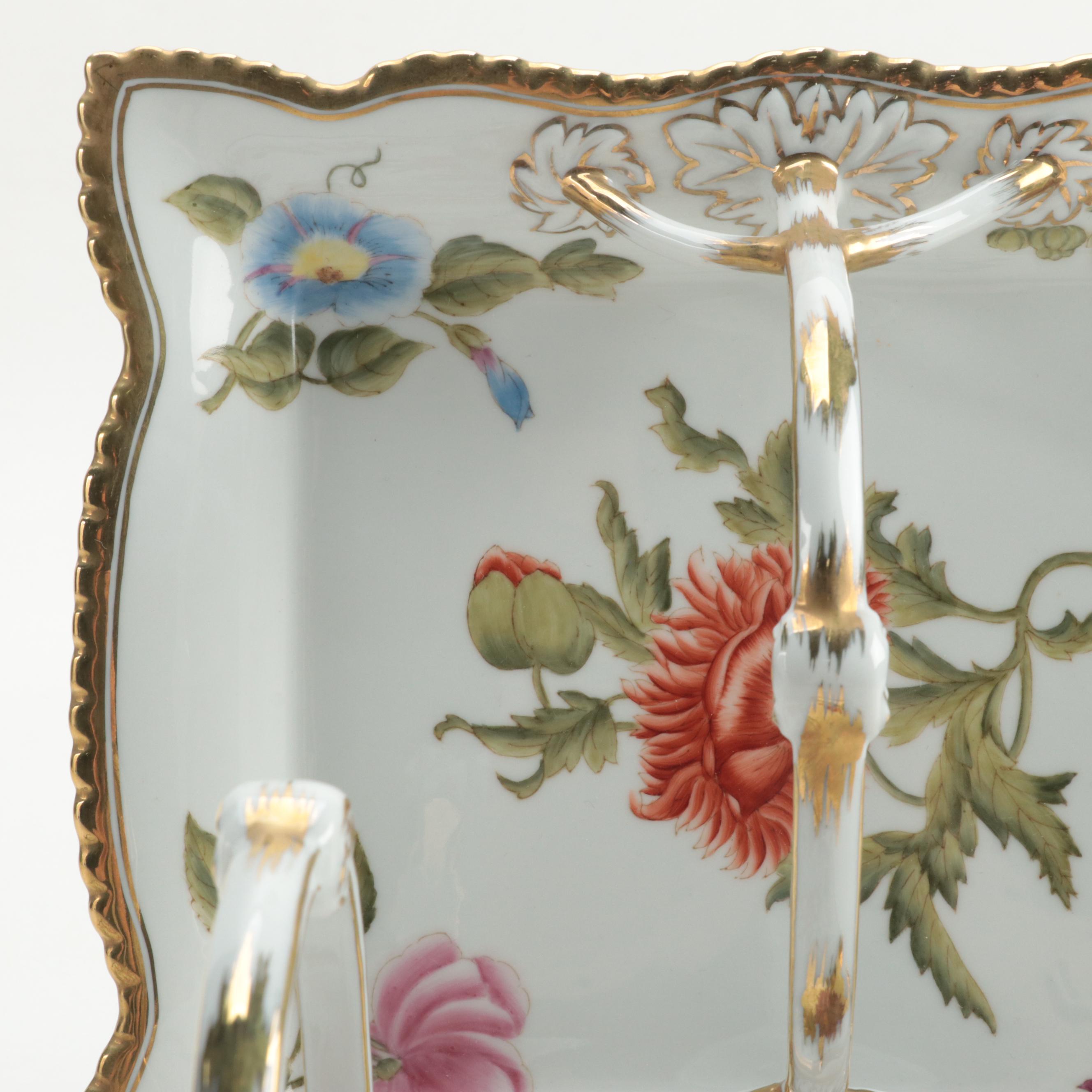 Pair of Chelsea House Porcelain Botanical Decorated Handled Trays