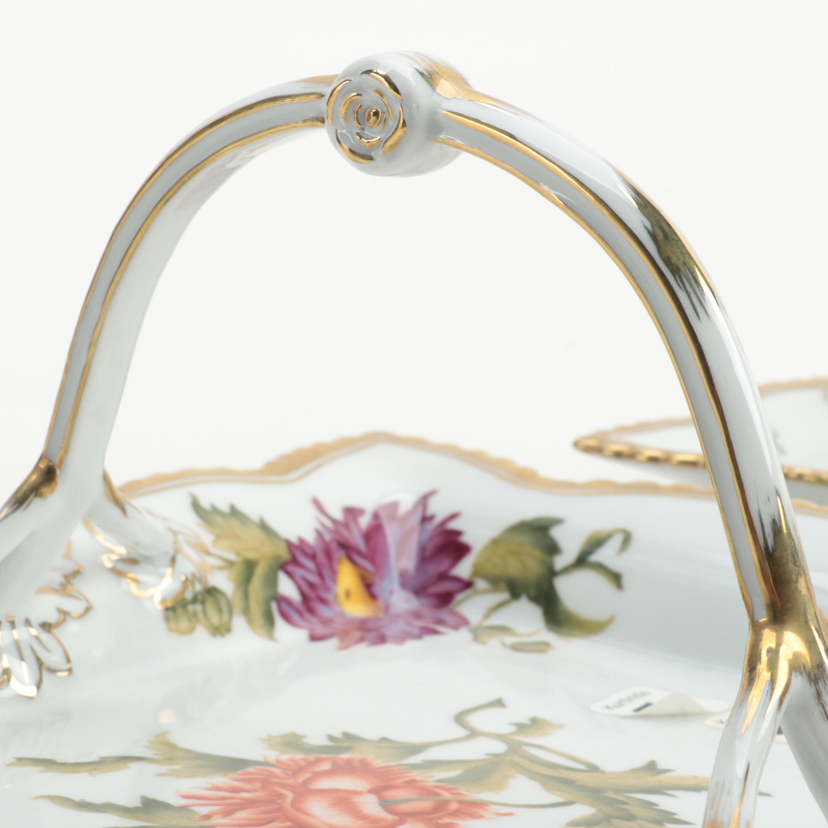 Pair of Chelsea House Porcelain Botanical Decorated Handled Trays