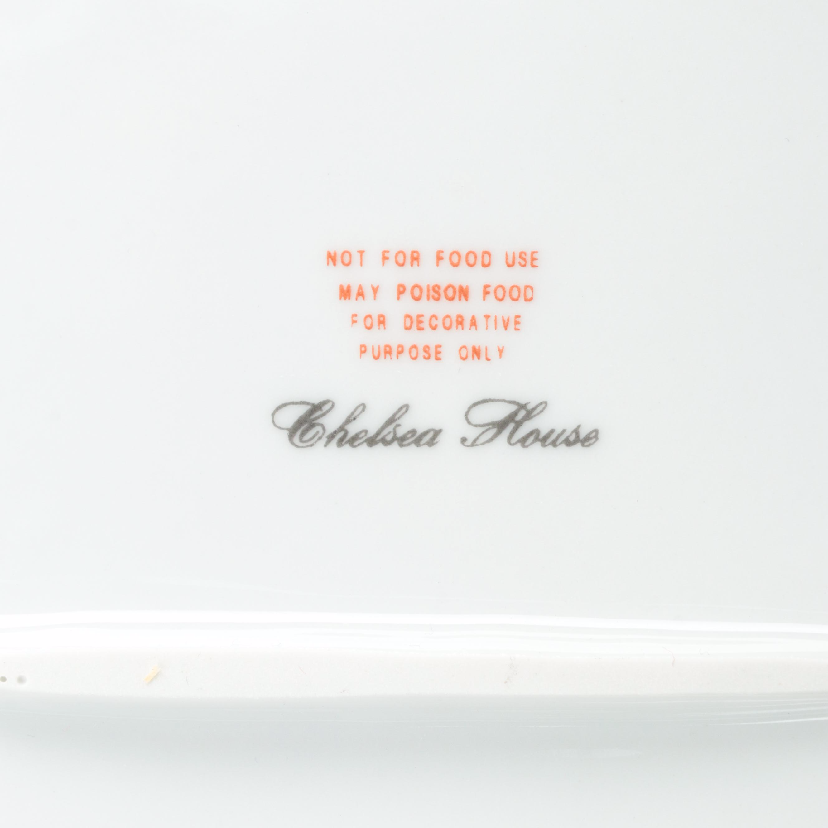 Pair of Chelsea House Porcelain Botanical Decorated Handled Trays