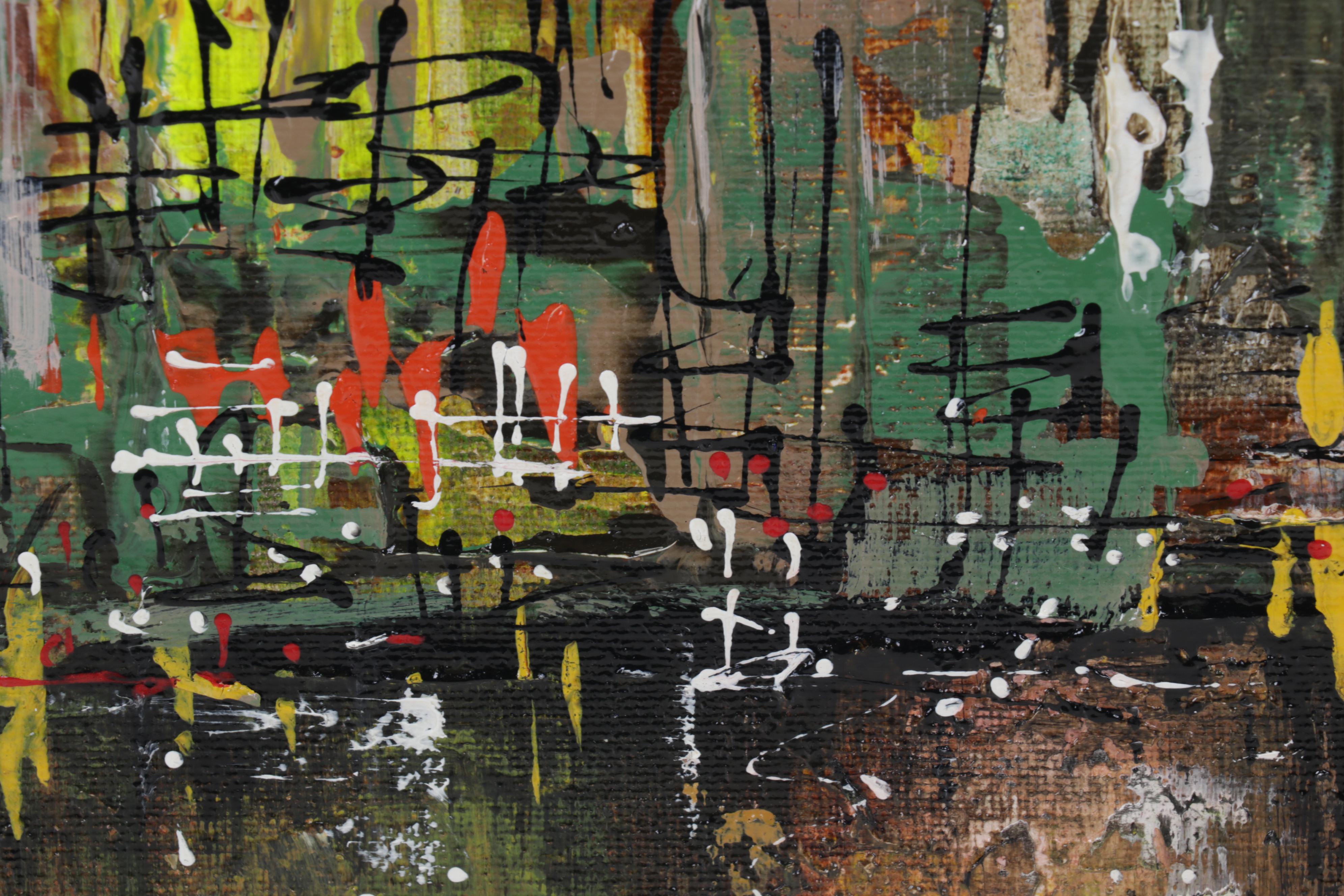 Farshad Lanjani Abstract Coastal Cityscape Acrylic Painting, 21st Century