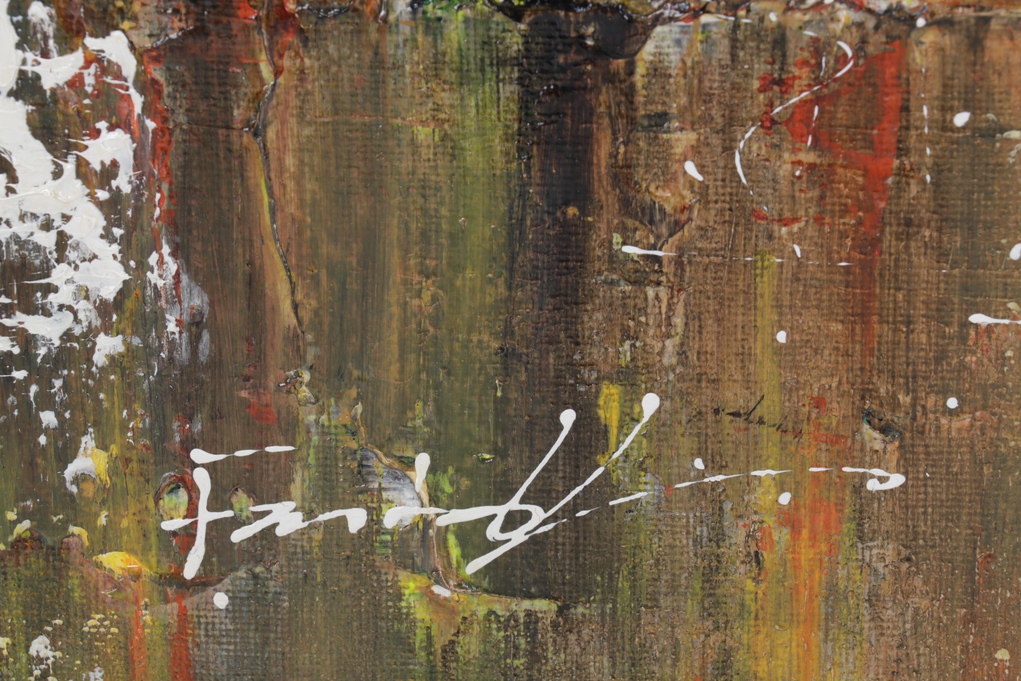 Farshad Lanjani Abstract Coastal Cityscape Acrylic Painting, 21st Century