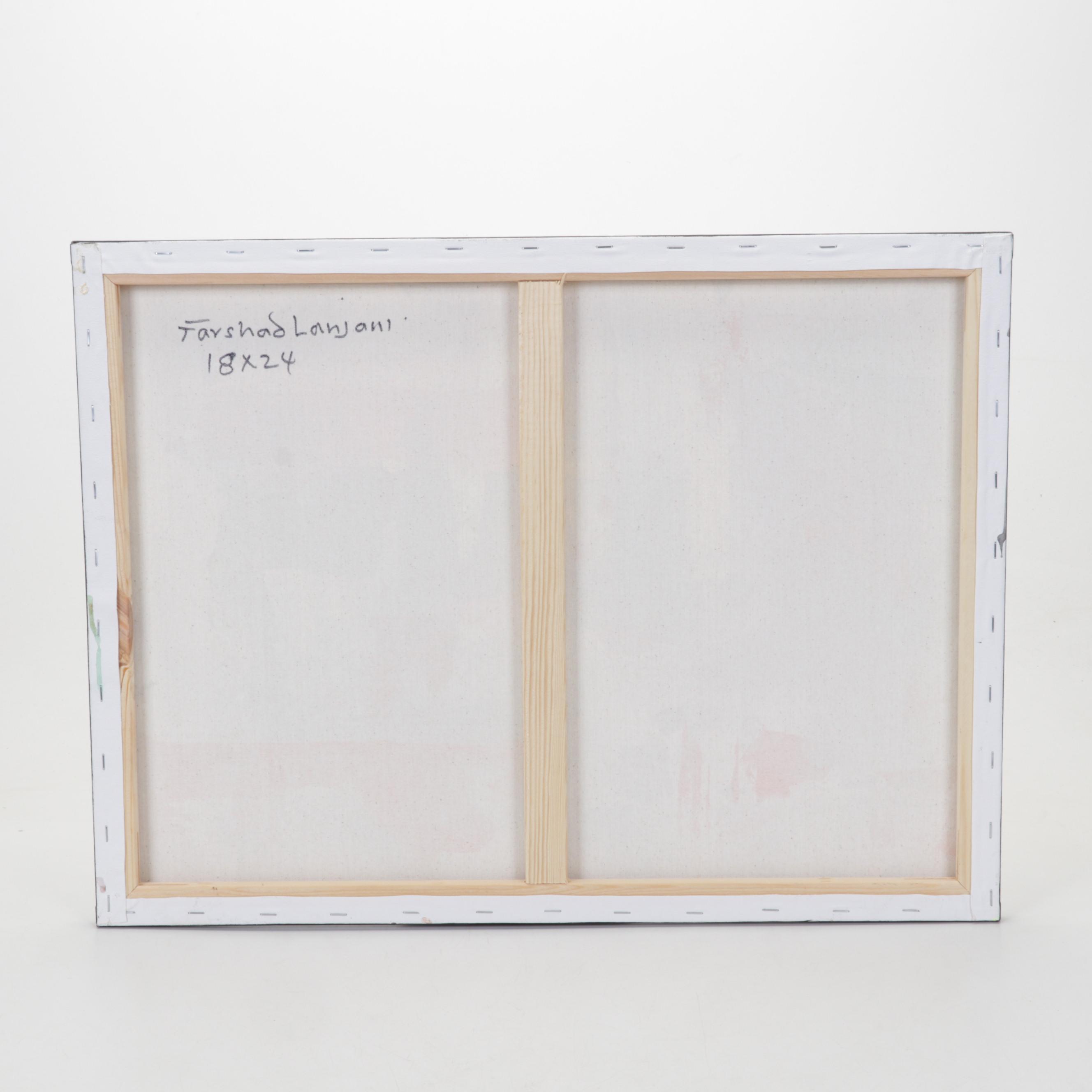 Farshad Lanjani Abstract Coastal Cityscape Acrylic Painting, 21st Century