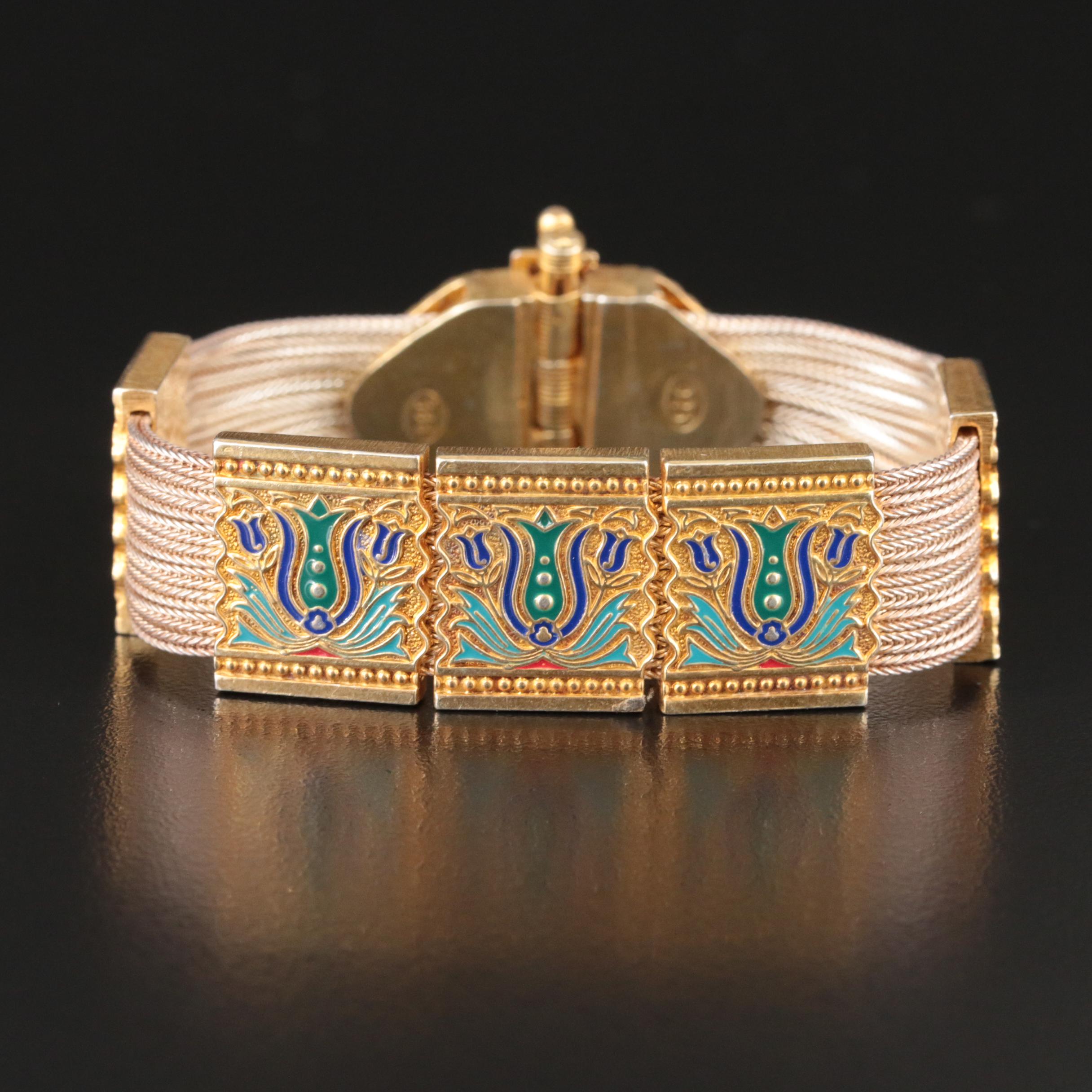 Sterling Enamel Panels on Multi-Strand Foxtail Bracelet