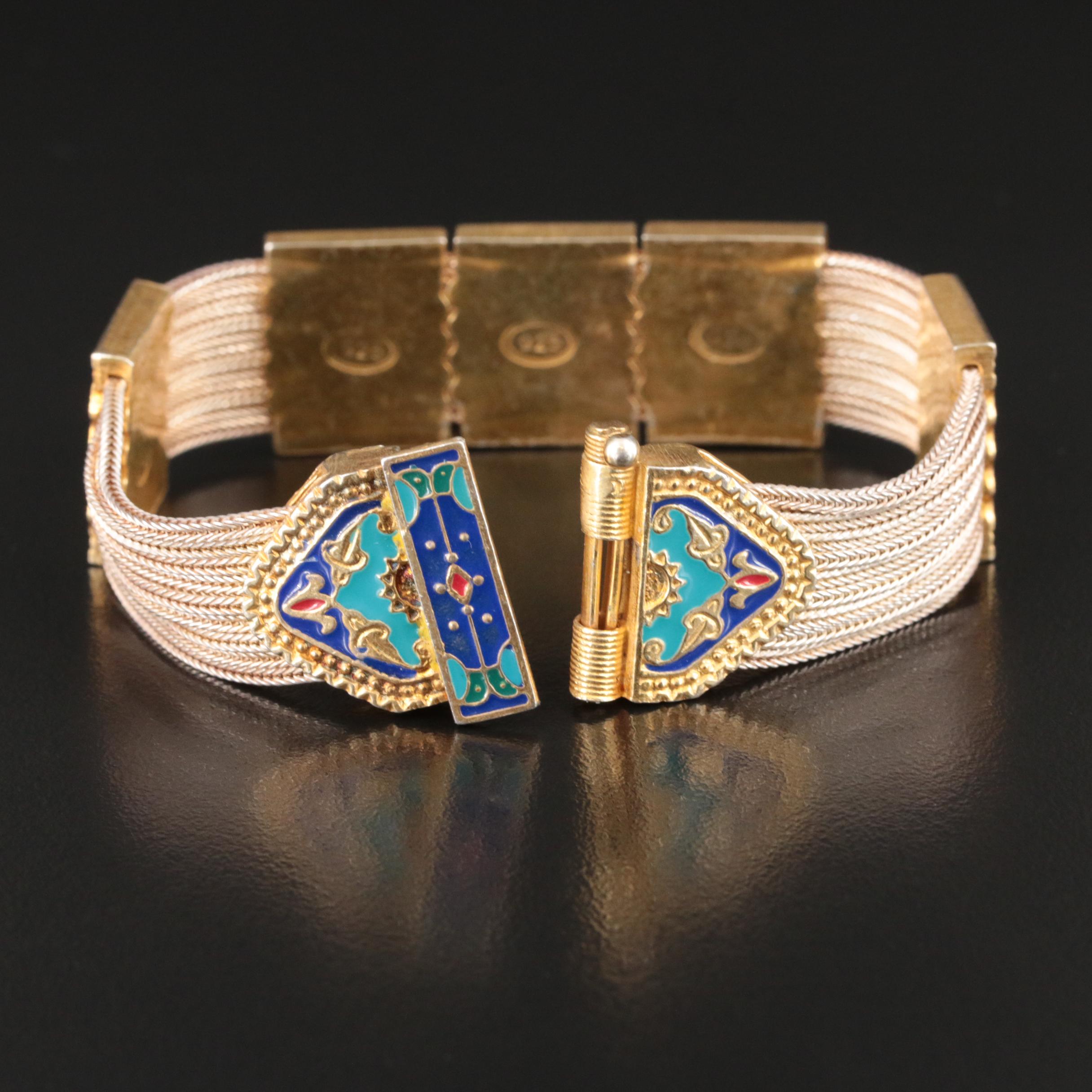 Sterling Enamel Panels on Multi-Strand Foxtail Bracelet