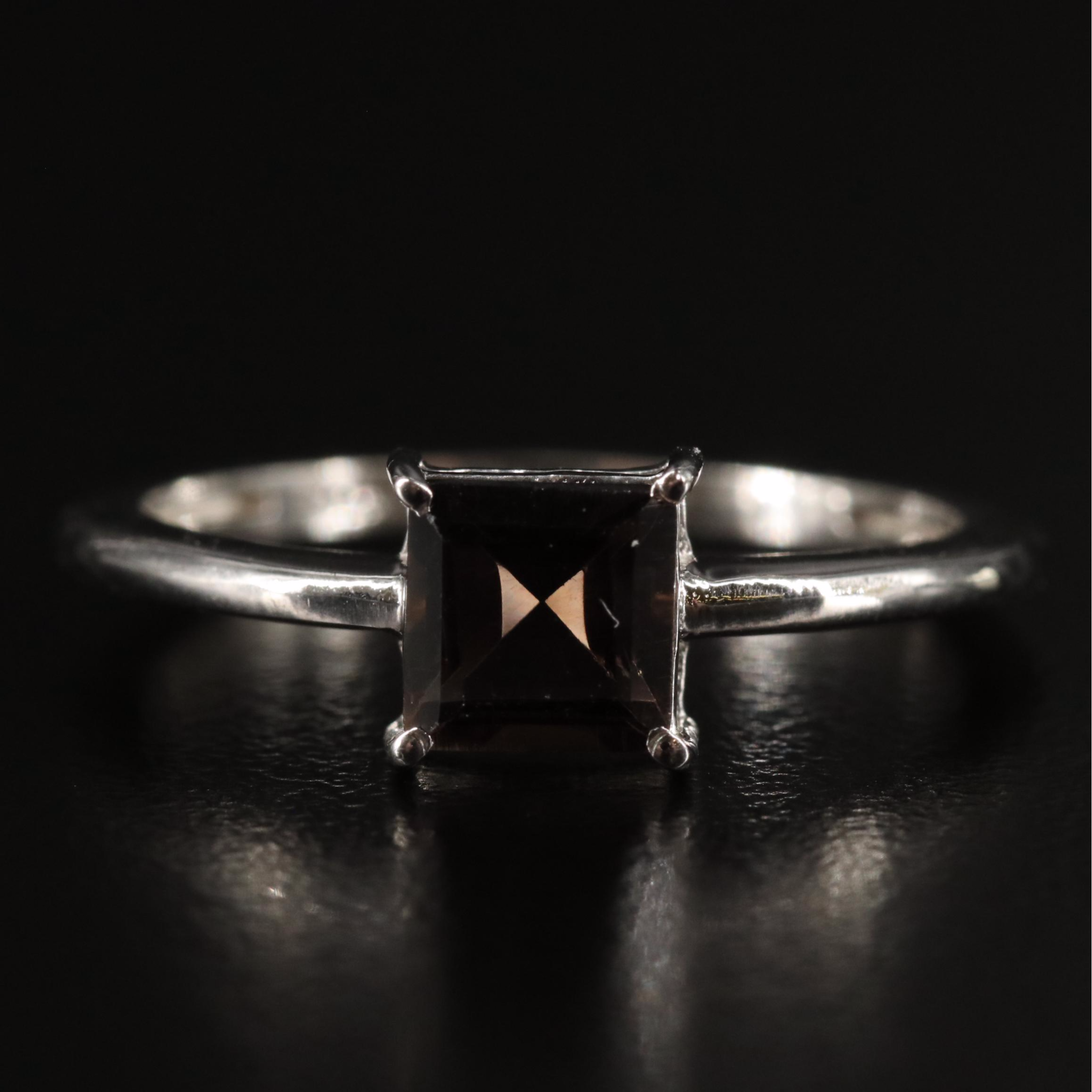 Sterling Smoky Quartz Solitaire Ring