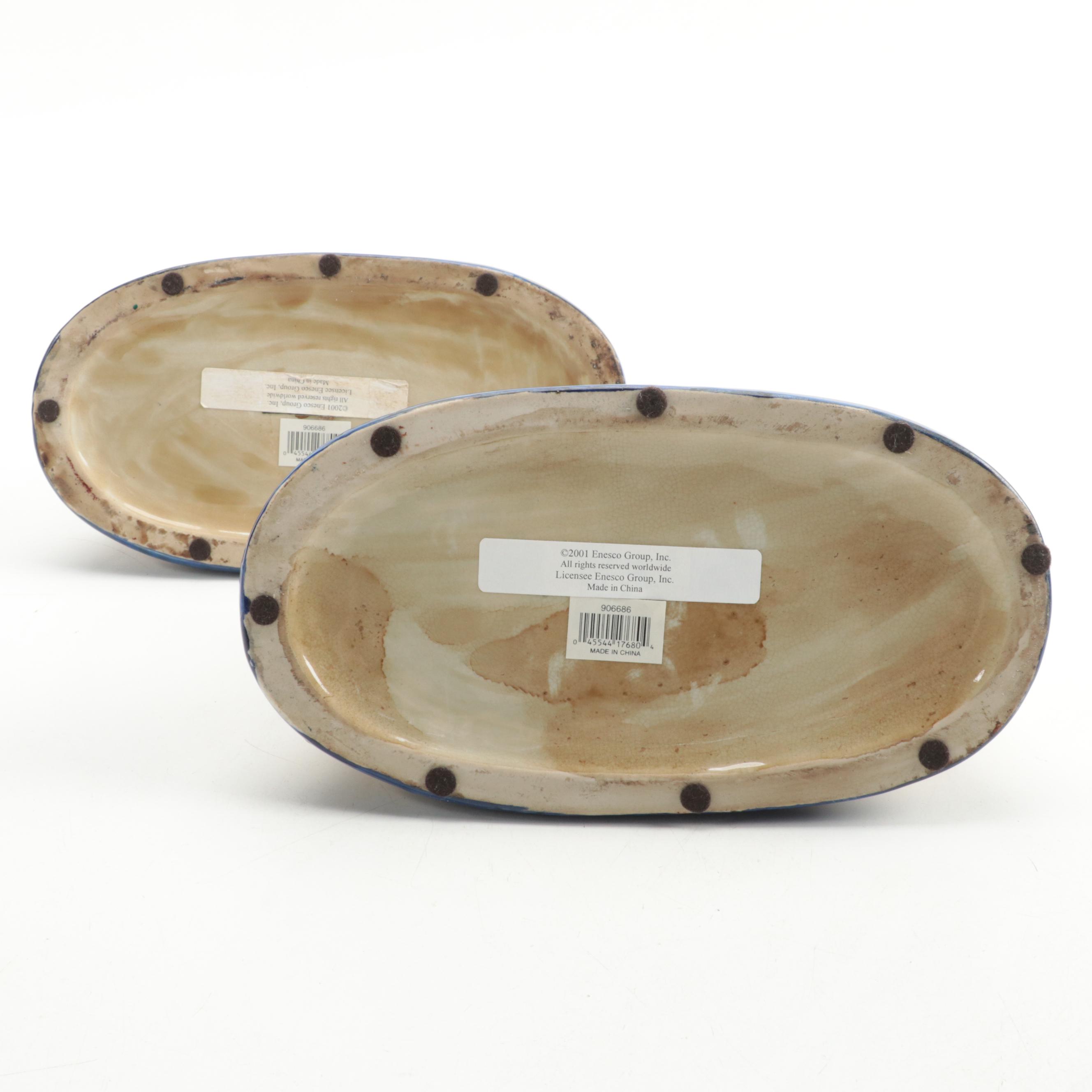 , Pair of Staffordshire Style Ceramic Enesco Group Recumbent Cat Figures