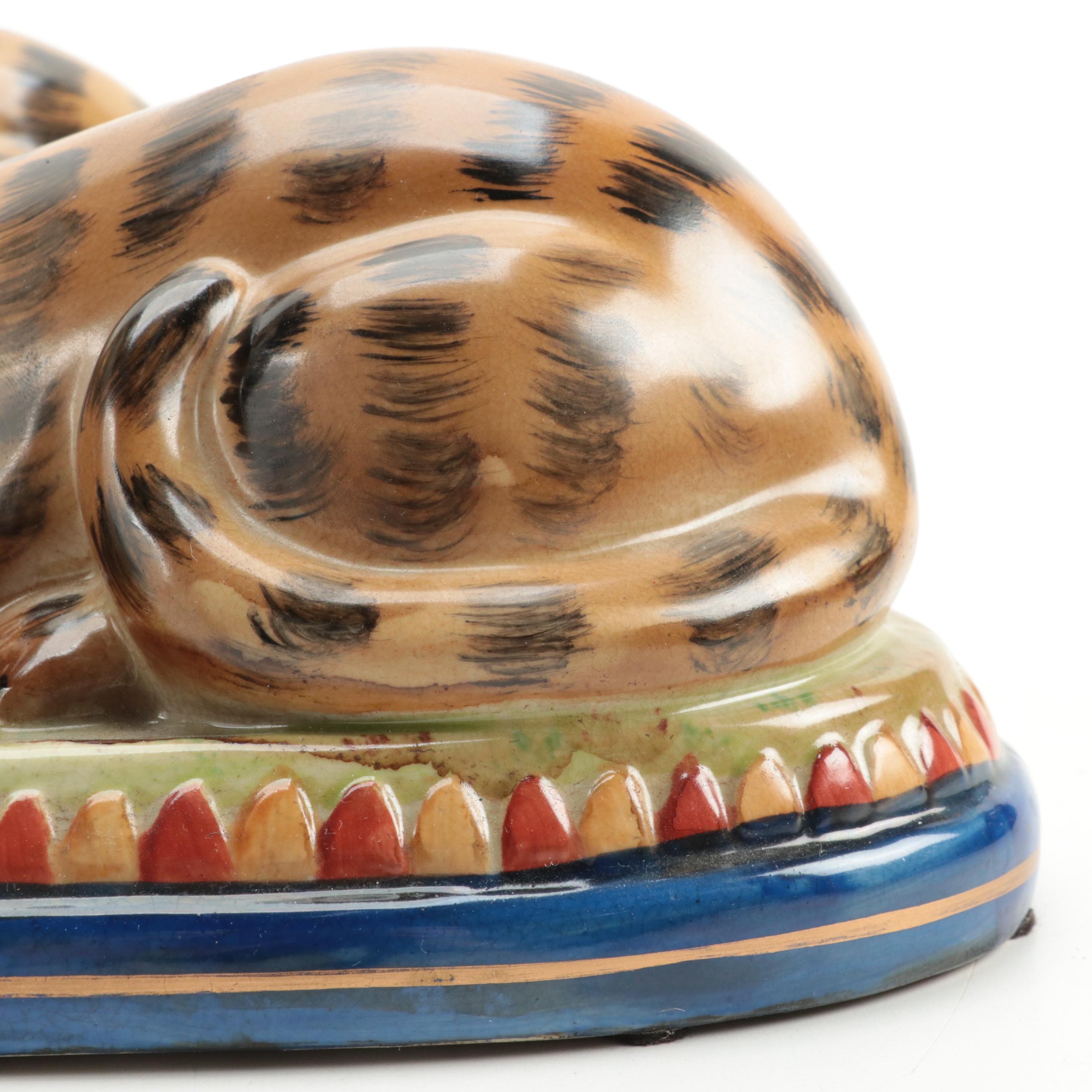 , Pair of Staffordshire Style Ceramic Enesco Group Recumbent Cat Figures