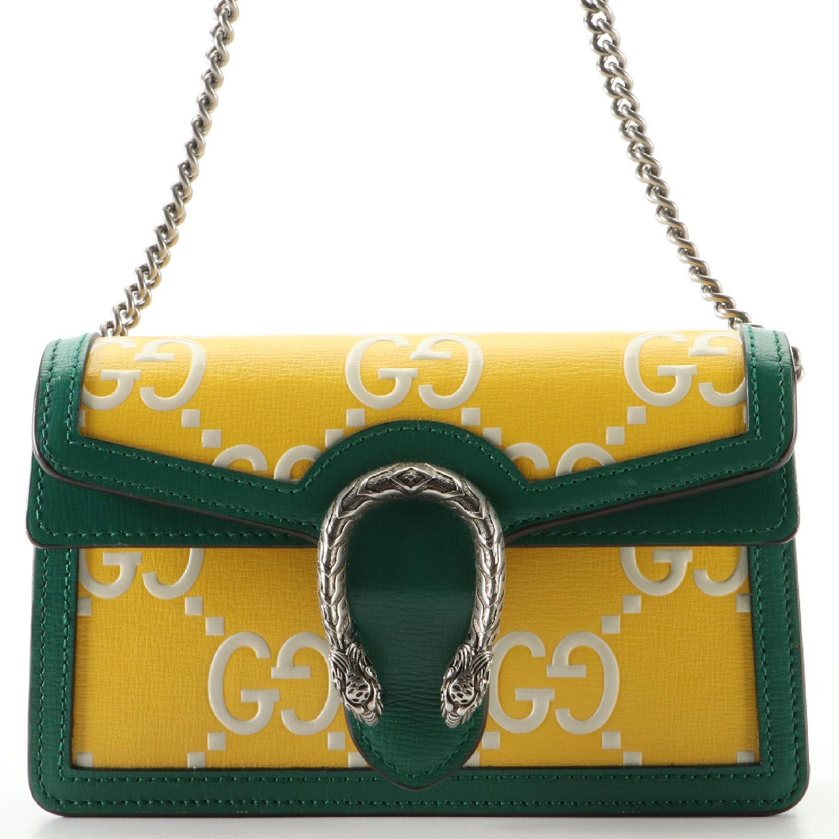 Gucci Dionysus Super Mini Shoulder Bag in Yellow Leather with Green Trim