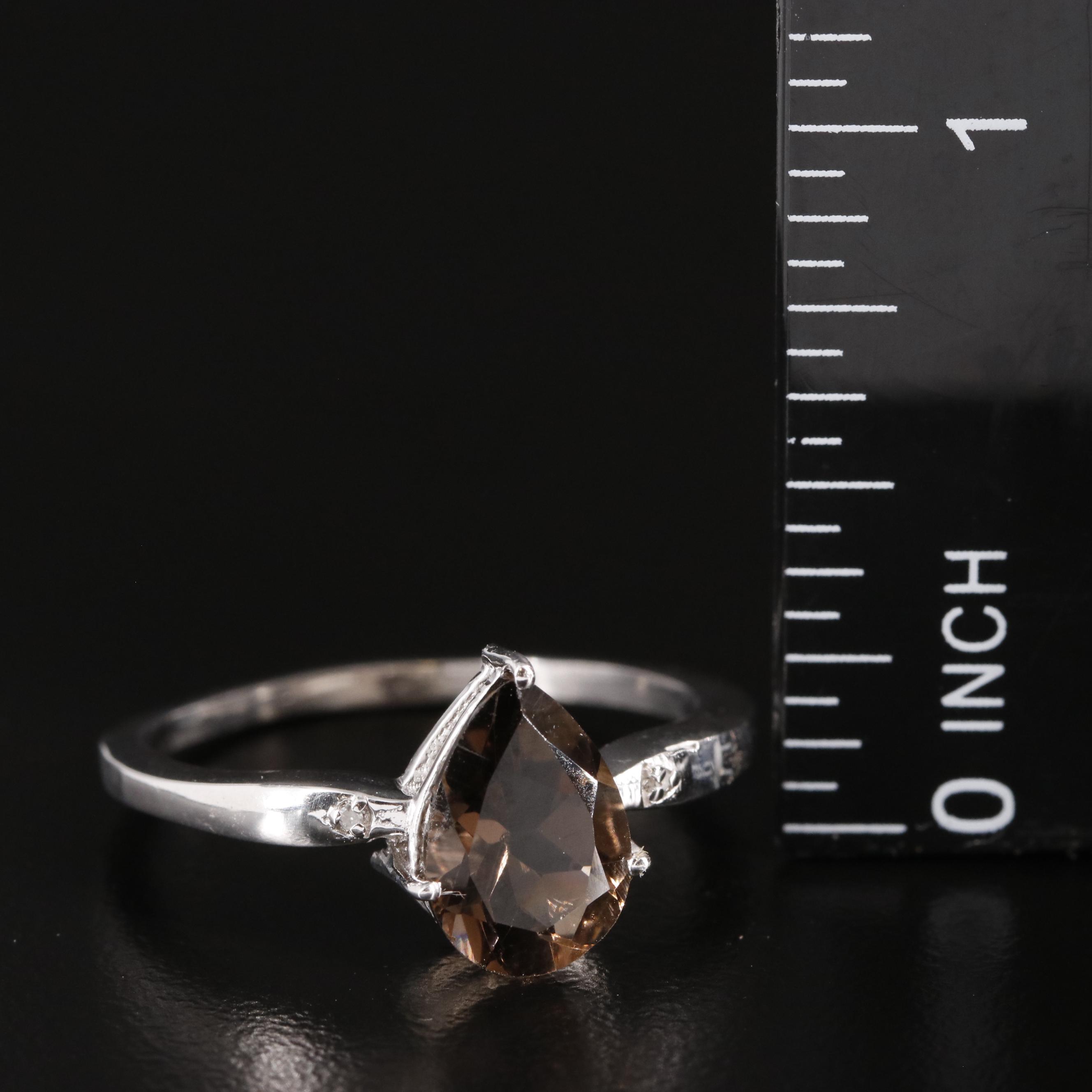 Sterling Smoky Quartz Ring with Diamond Accents