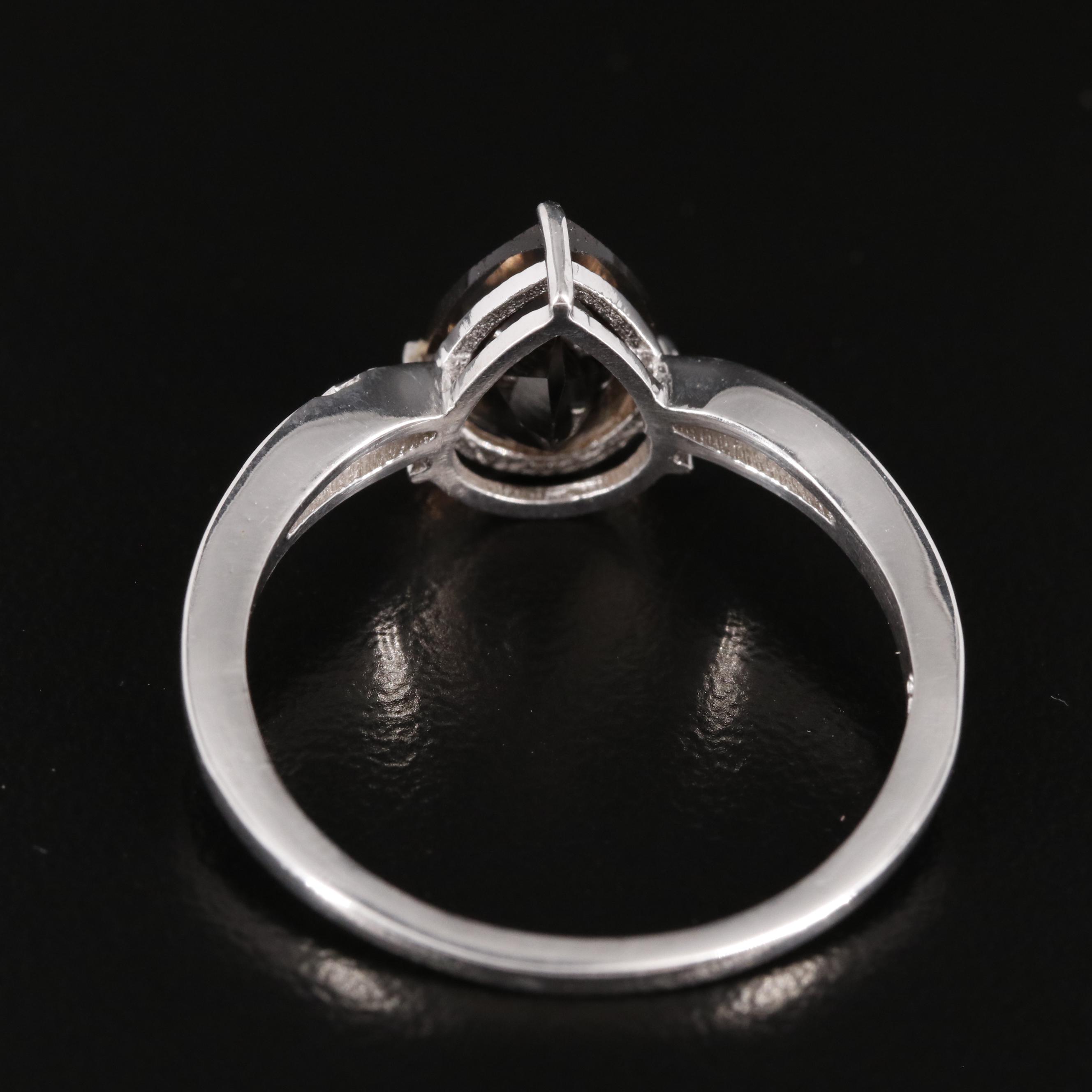 Sterling Smoky Quartz Ring with Diamond Accents