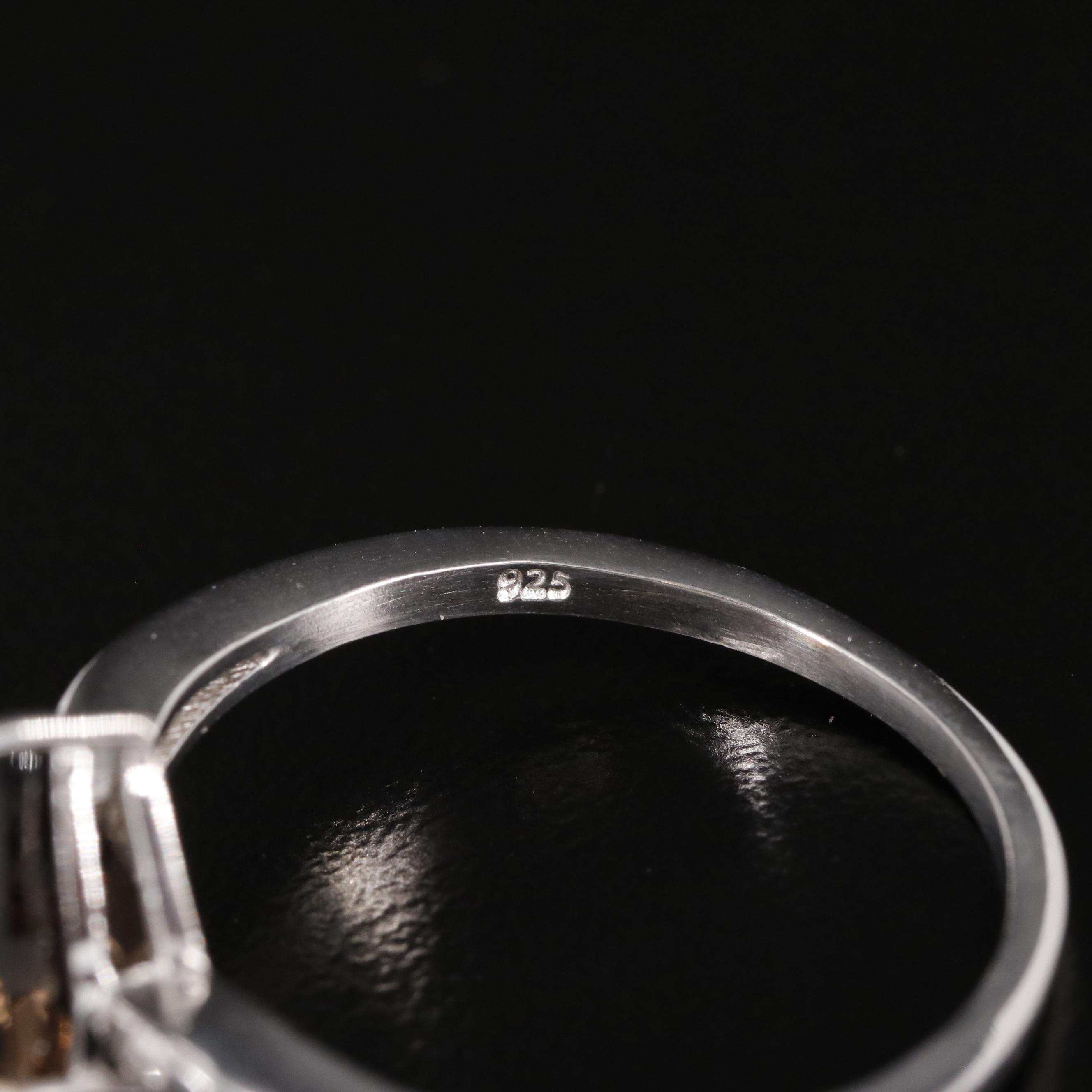 Sterling Smoky Quartz Ring with Diamond Accents