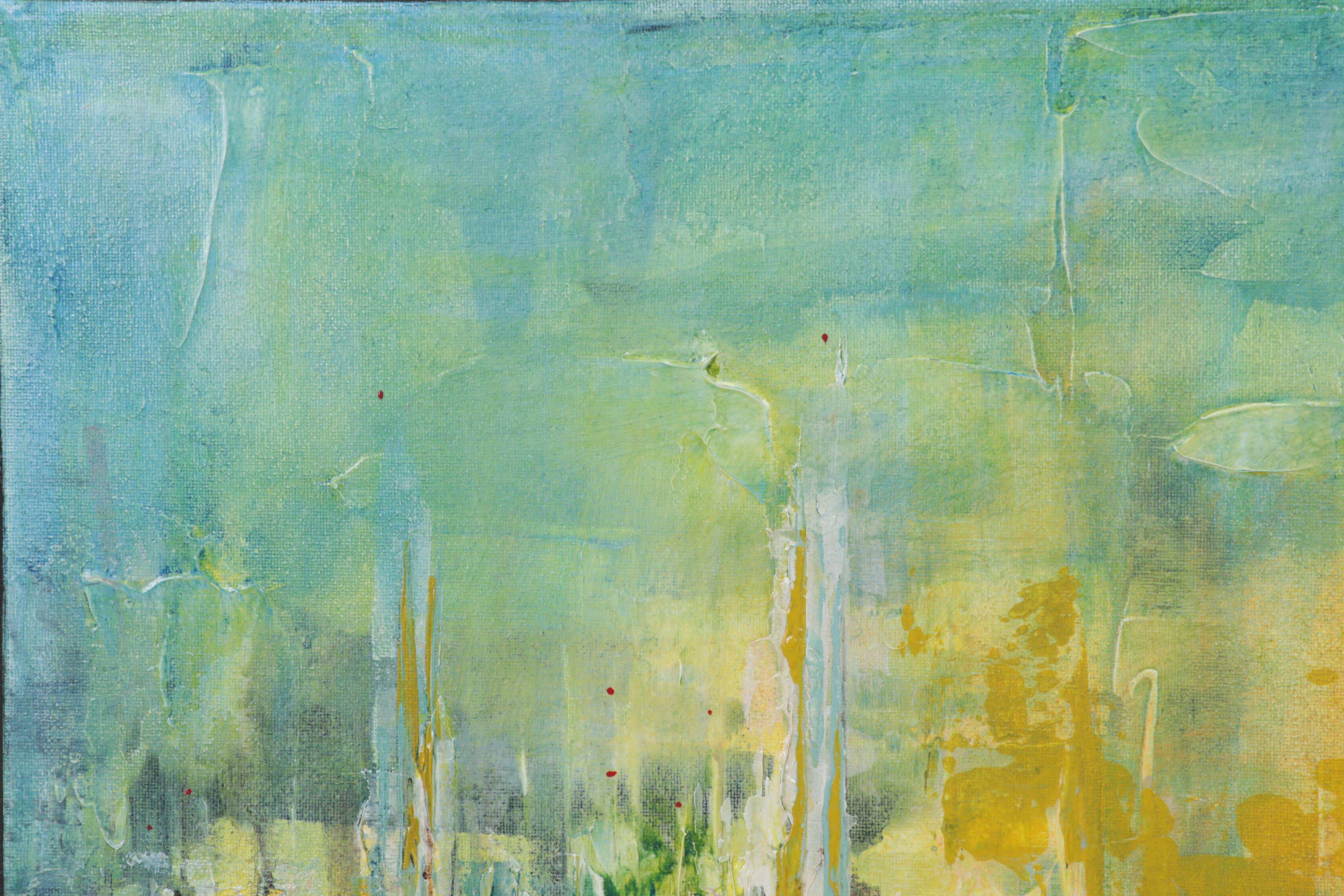 Farshad Lanjani Abstract Acrylic Painting of Coastal City Sunrise