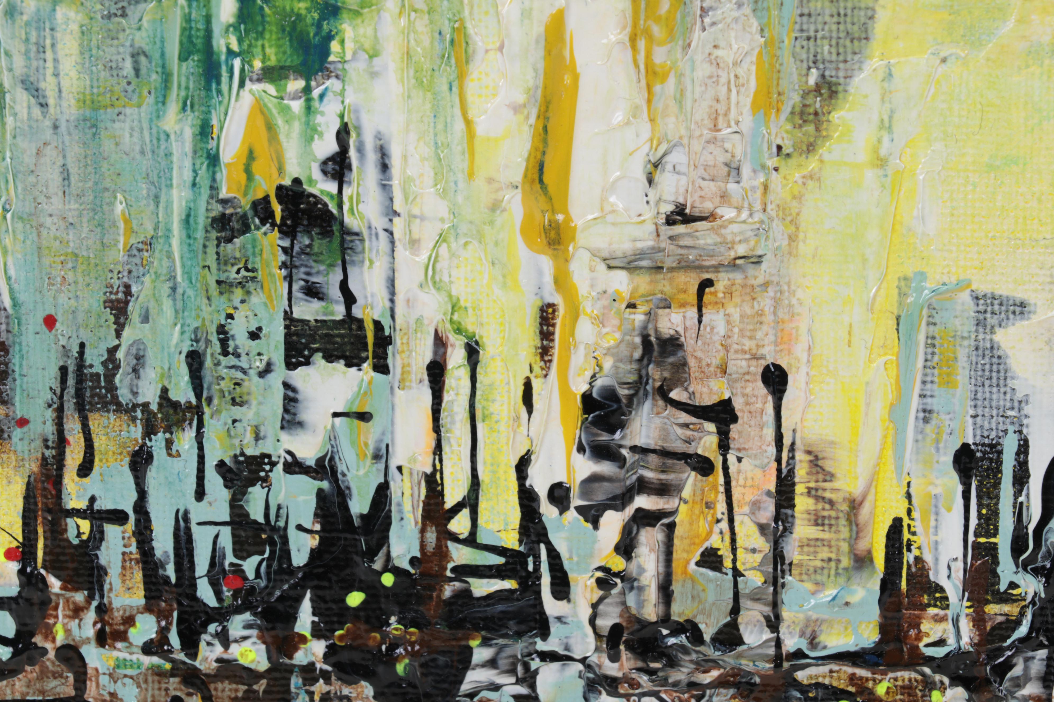 Farshad Lanjani Abstract Acrylic Painting of Coastal City Sunrise