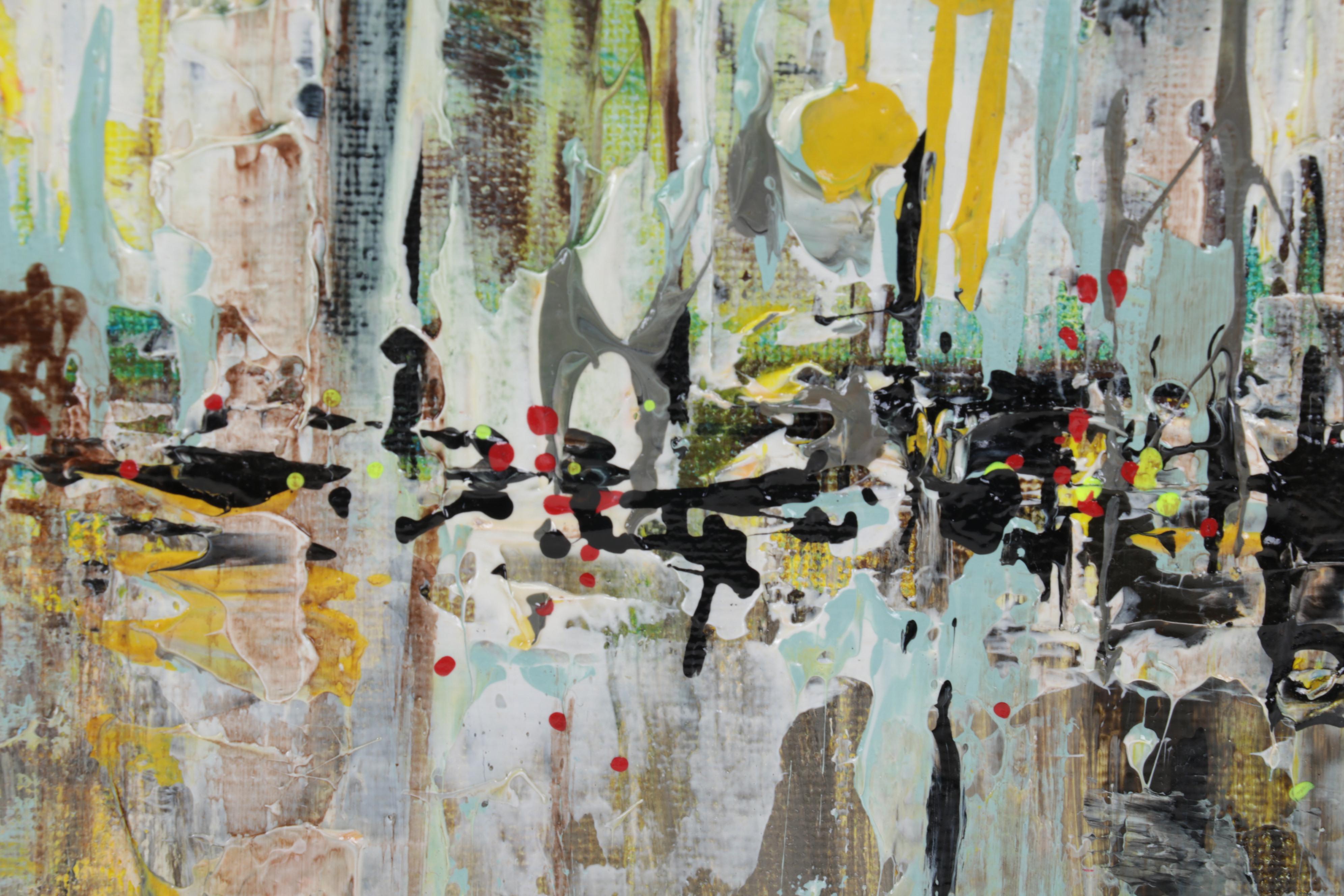 Farshad Lanjani Abstract Acrylic Painting of Coastal City Sunrise