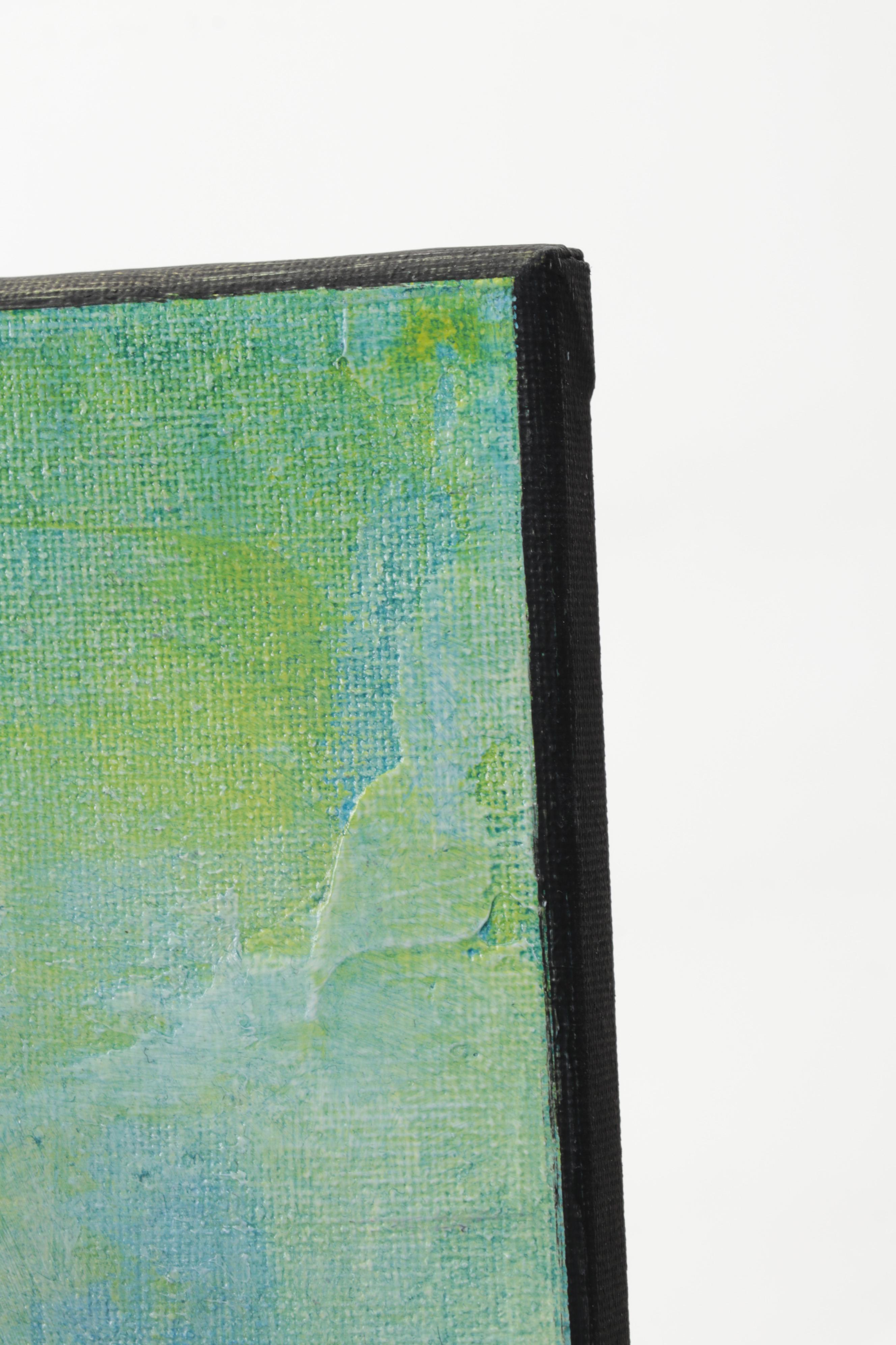 Farshad Lanjani Abstract Acrylic Painting of Coastal City Sunrise