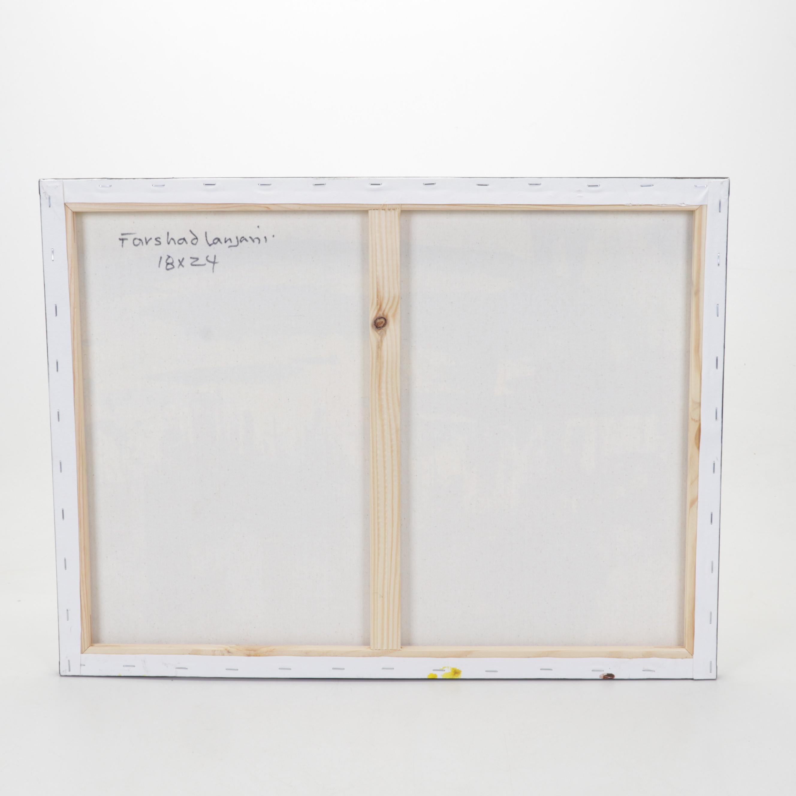 Farshad Lanjani Abstract Acrylic Painting of Coastal City Sunrise