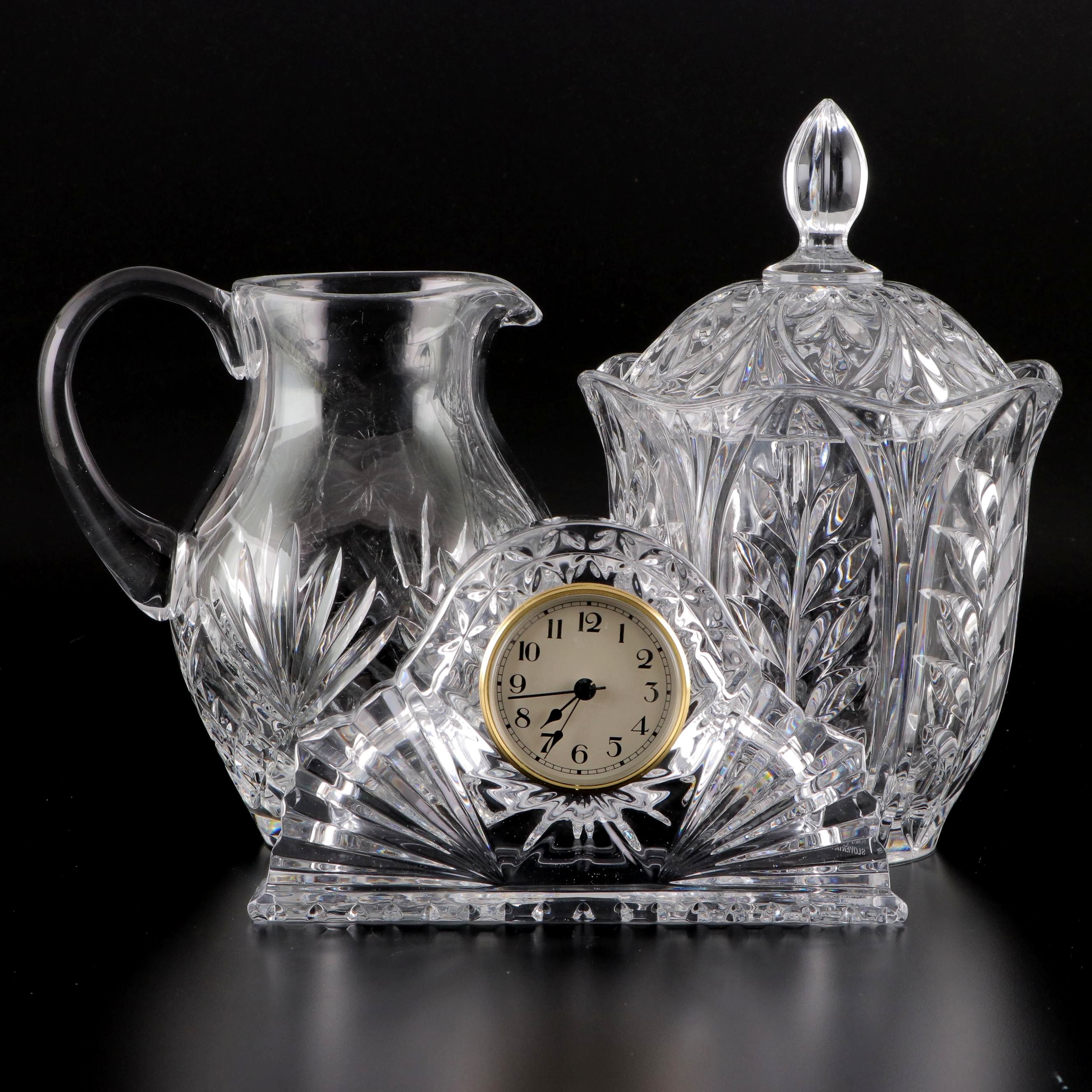 Mikasa Lead Crystal Clock with Pitcher and Biscuit Jar