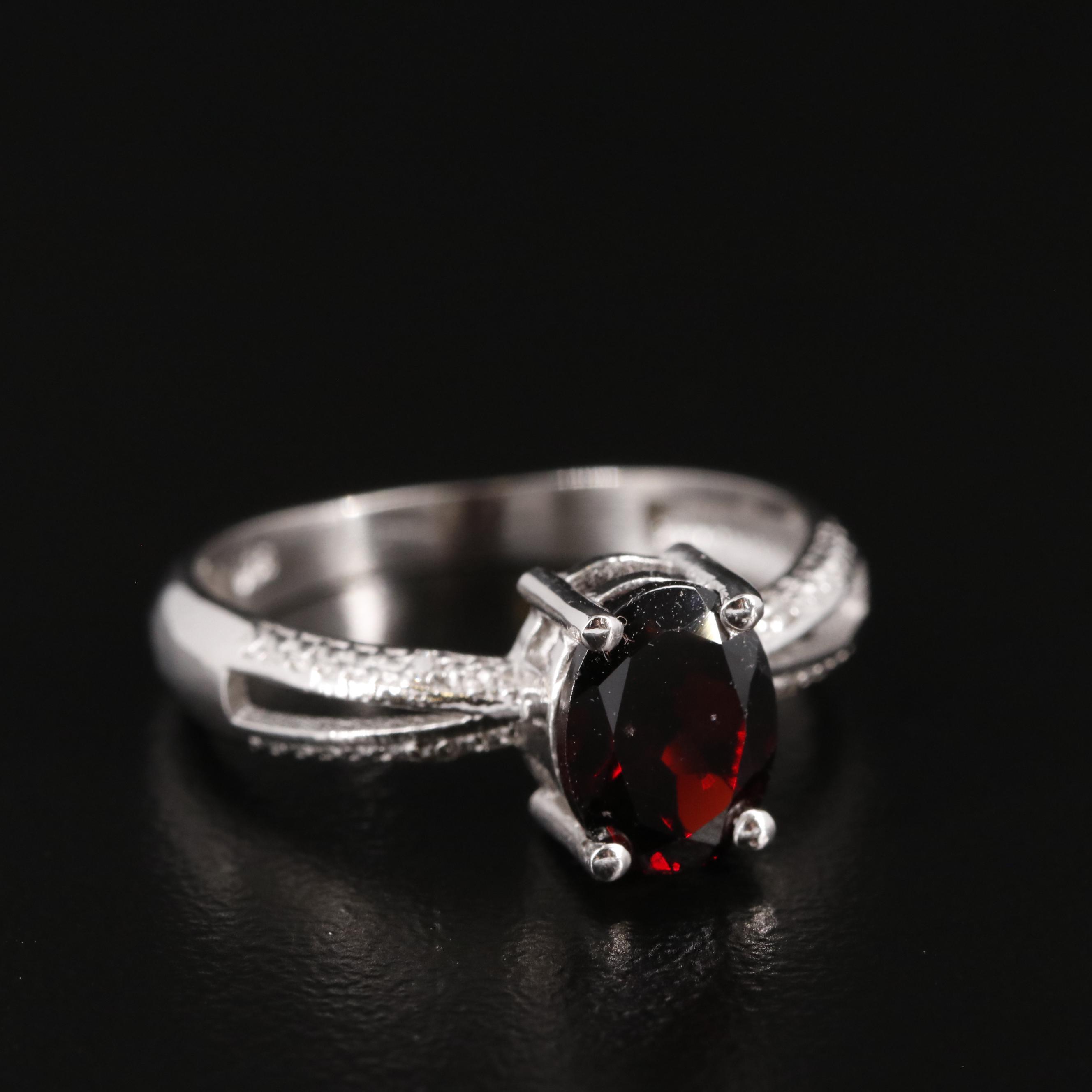 Sterling Garnet Ring with Diamond Accents