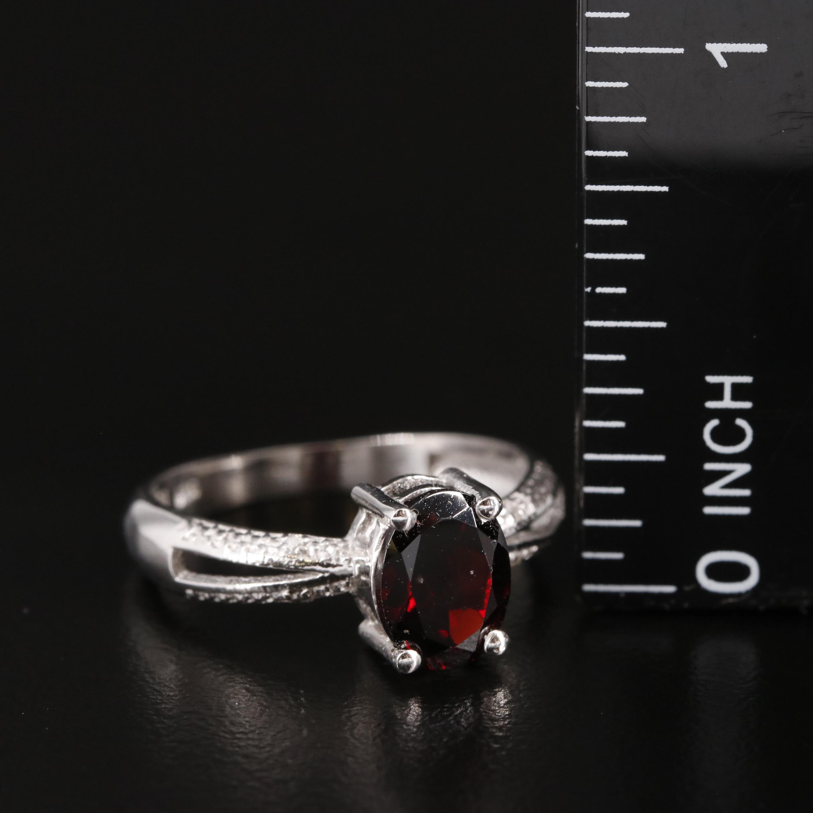 Sterling Garnet Ring with Diamond Accents