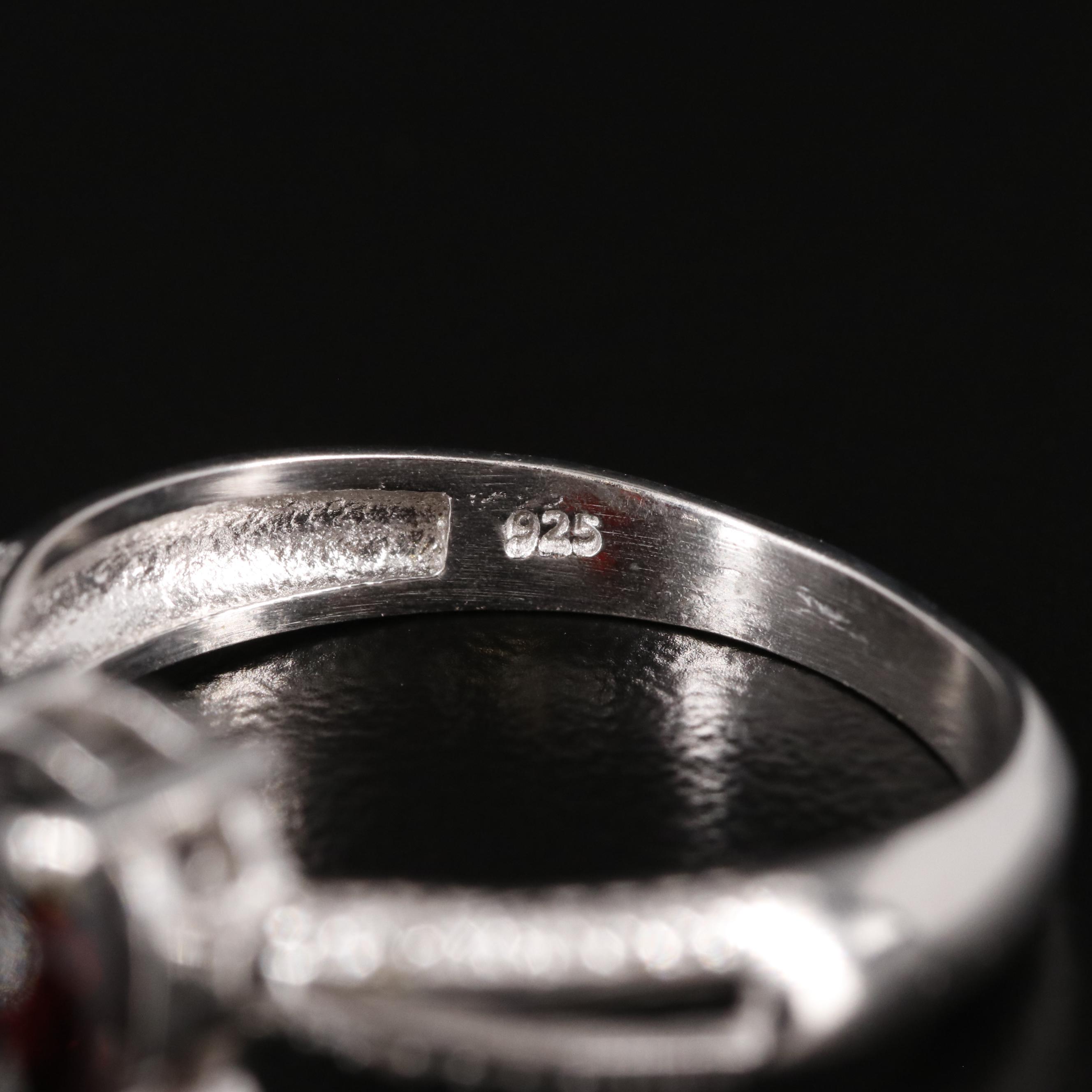 Sterling Garnet Ring with Diamond Accents