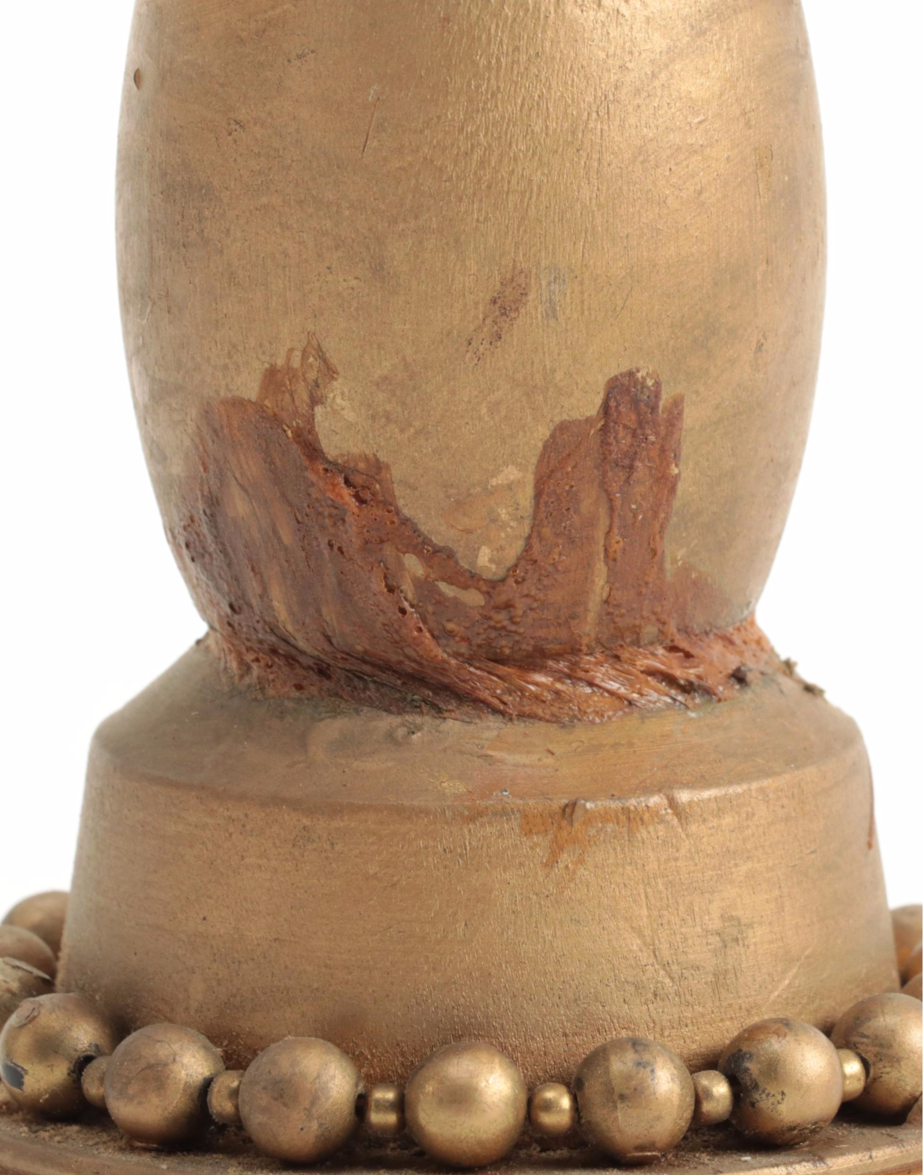 Hand-Painted Wood Angel Candelabras with Artist Signed Wood Figurine