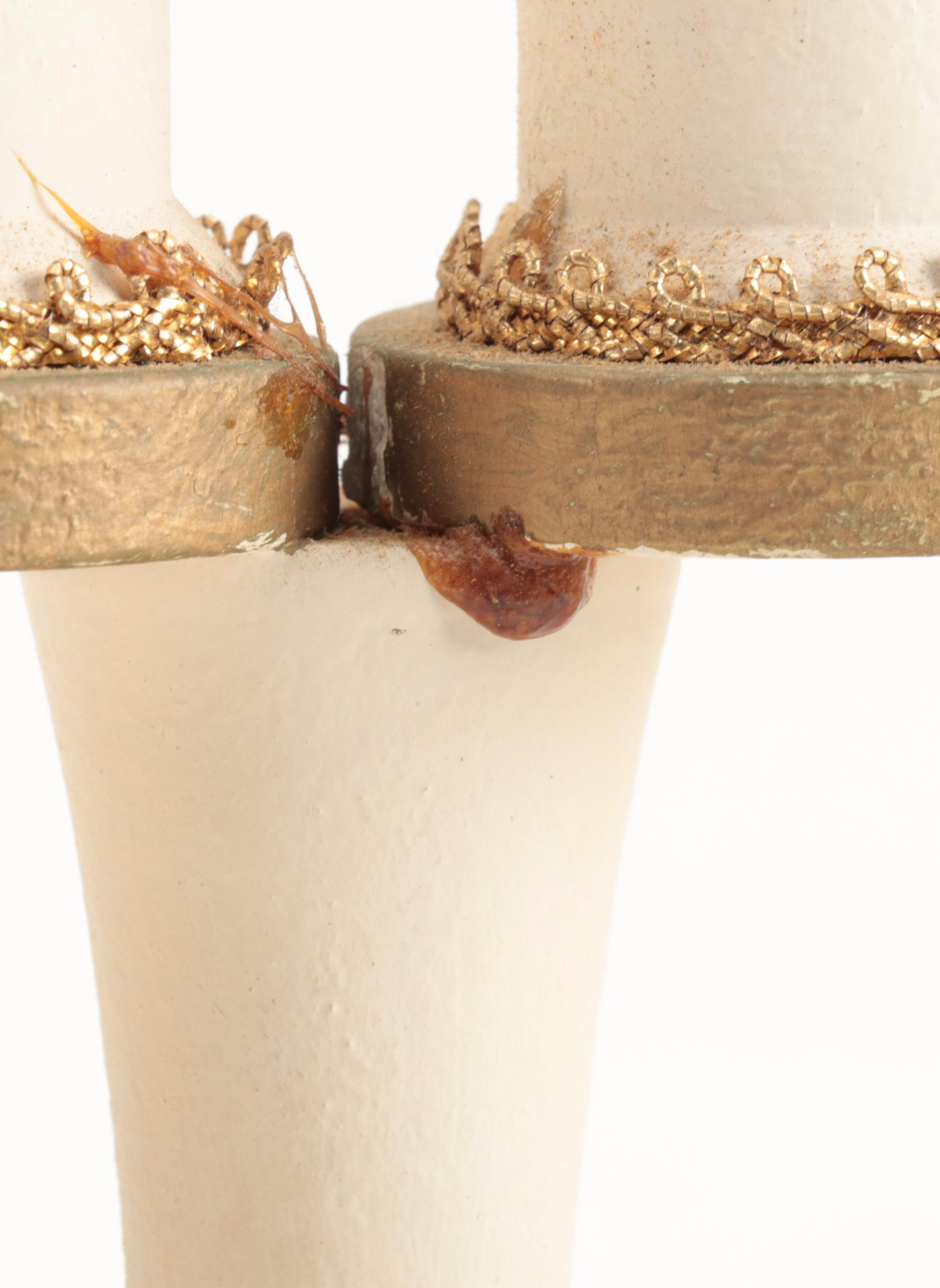 Hand-Painted Wood Angel Candelabras with Artist Signed Wood Figurine