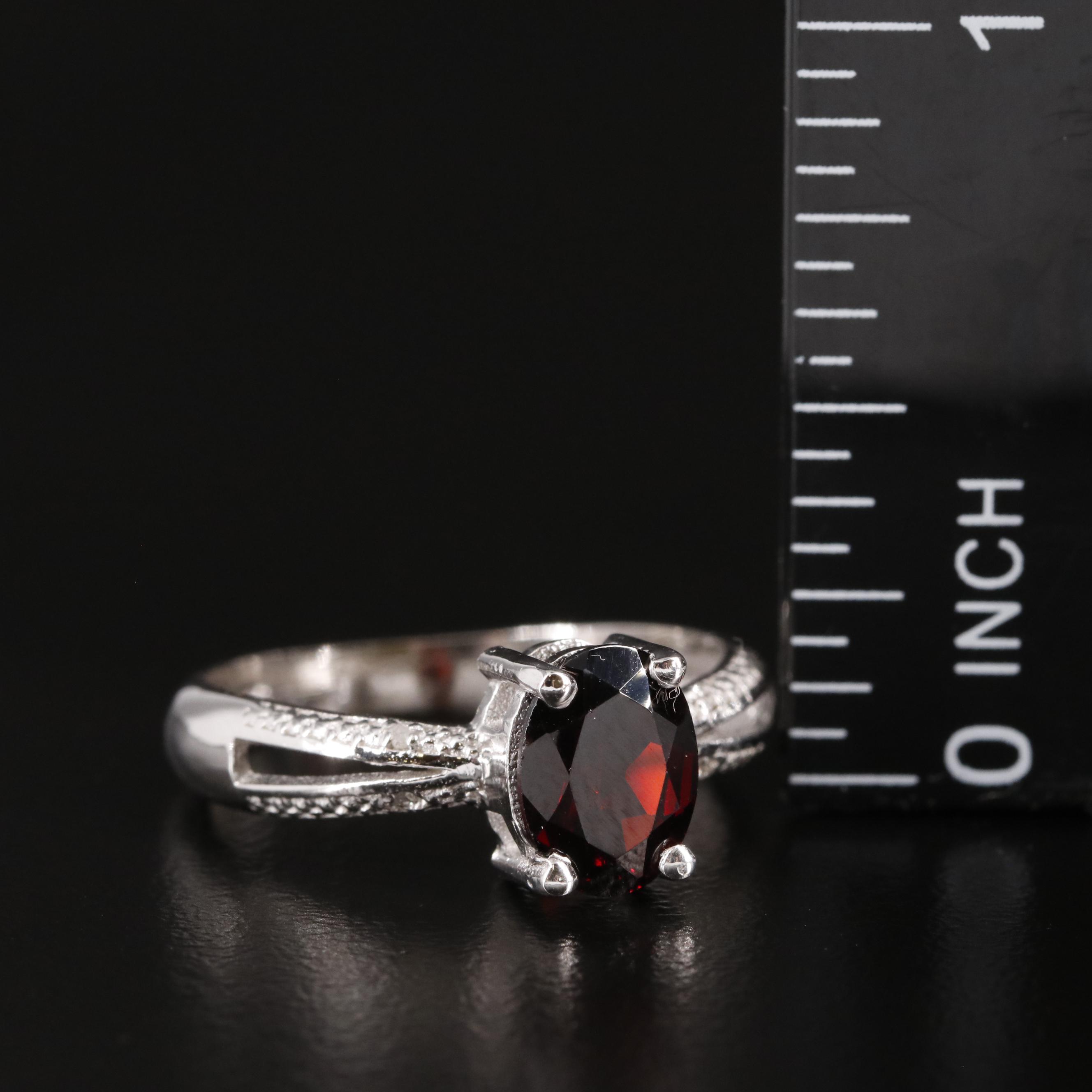 Sterling Garnet Ring with Diamond Accents
