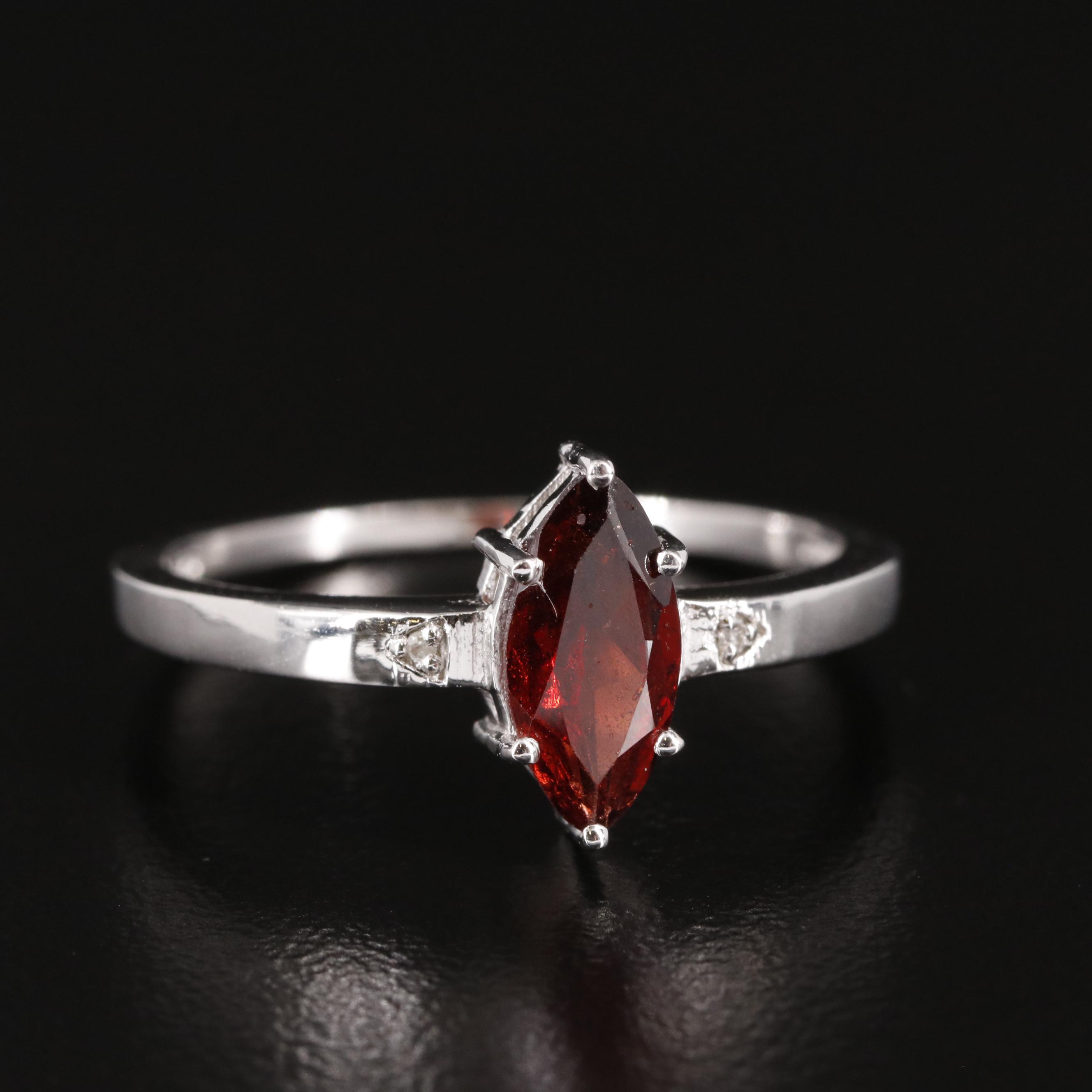 Sterling Garnet Ring with Diamond Accents
