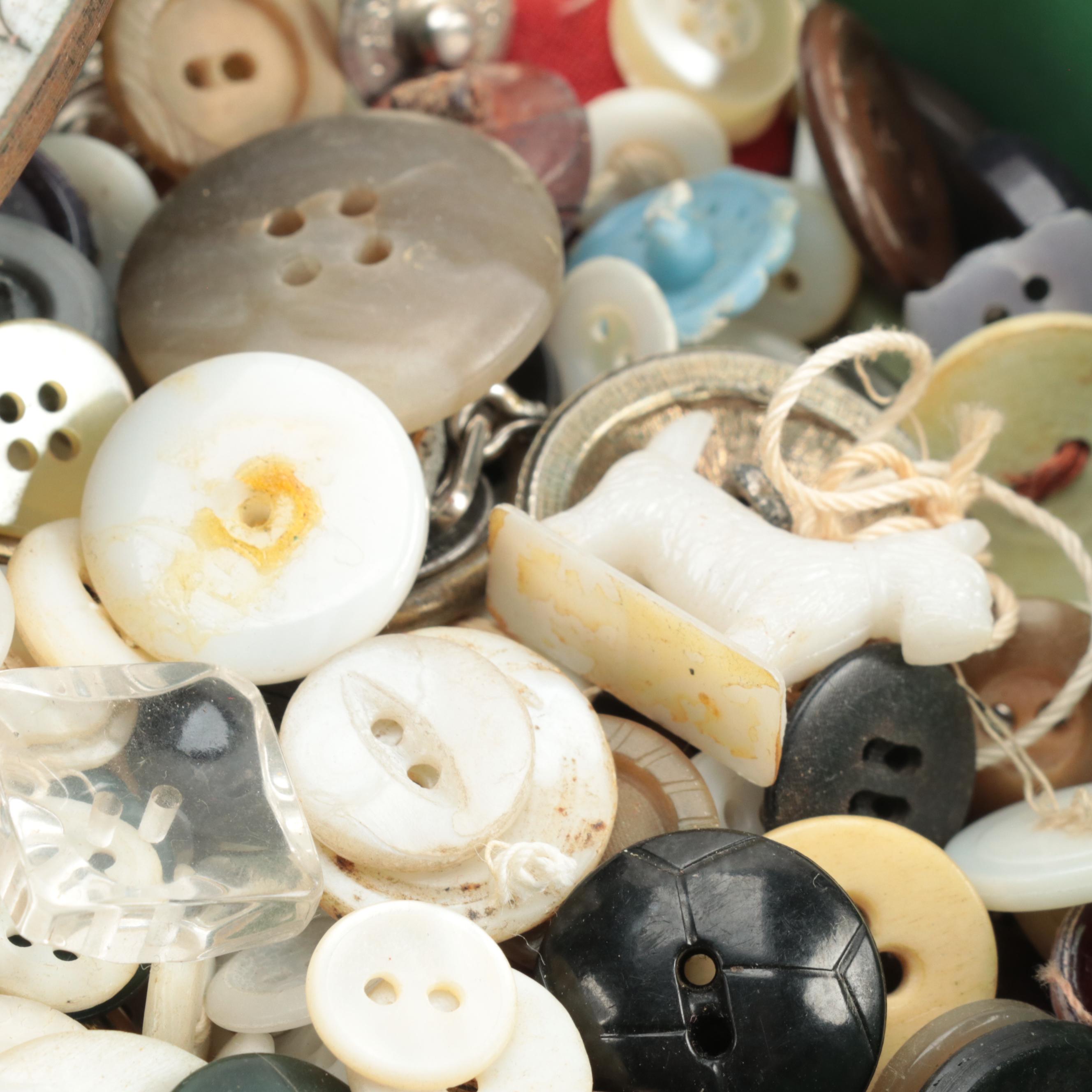 Plastic and Metal Buttons in Chinese Cloisonné Box