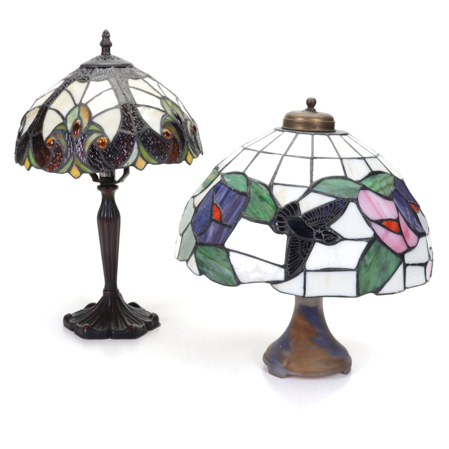 Art Nouveau and Arts and Crafts Style Stained and Slag Glass Table Lamps