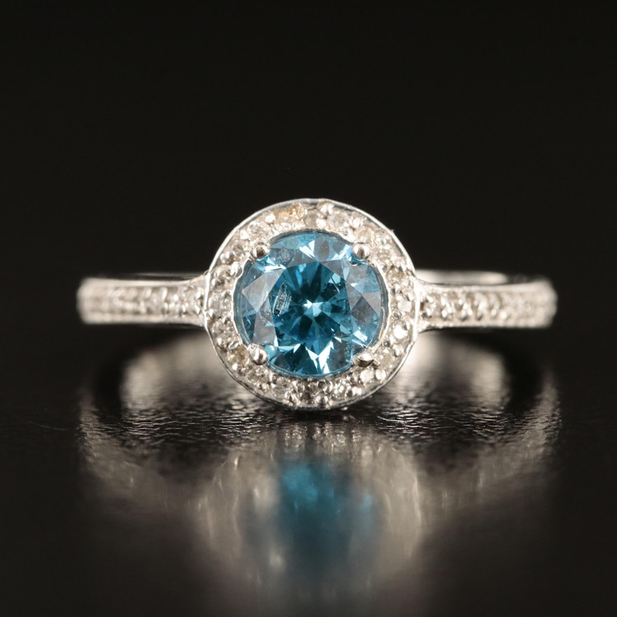 14K 1.01 CTW Diamond Ring with Fancy Vivid Blue Center