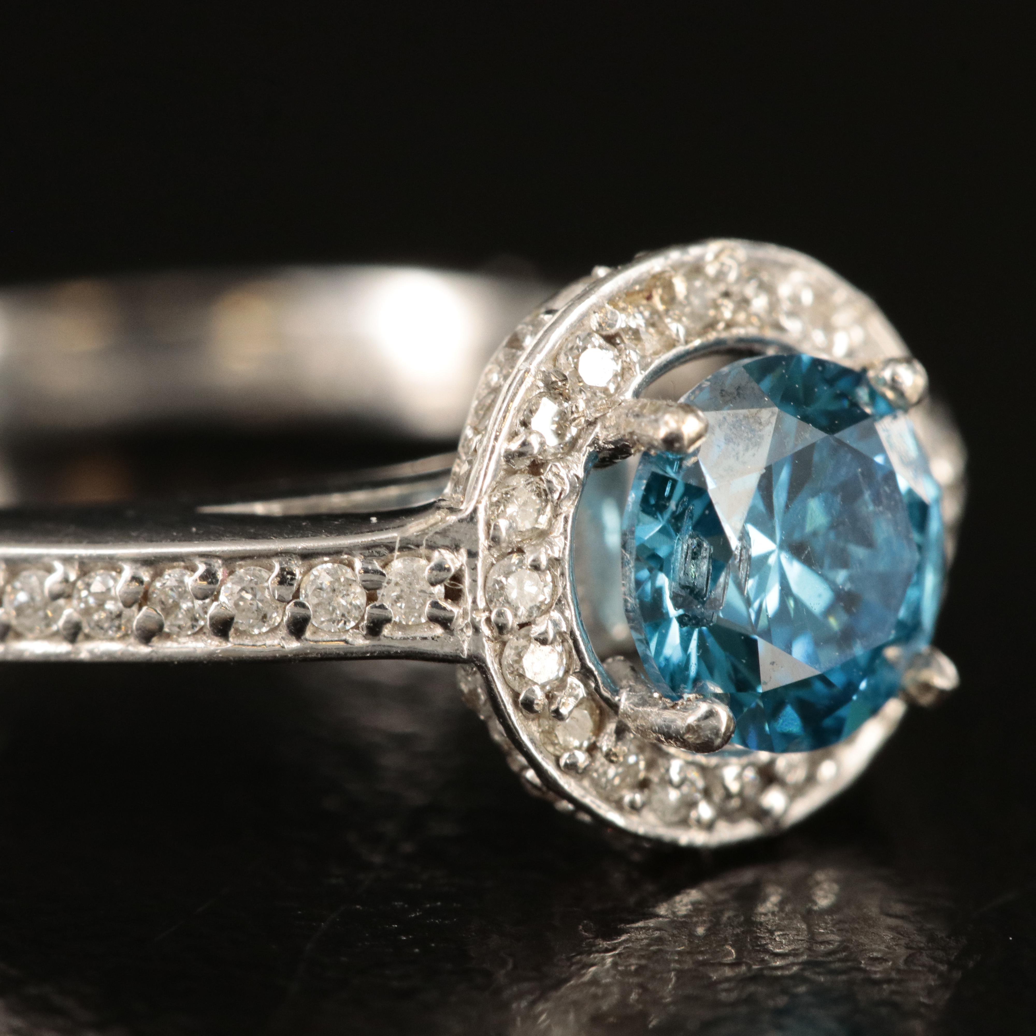 14K 1.01 CTW Diamond Ring with Fancy Vivid Blue Center
