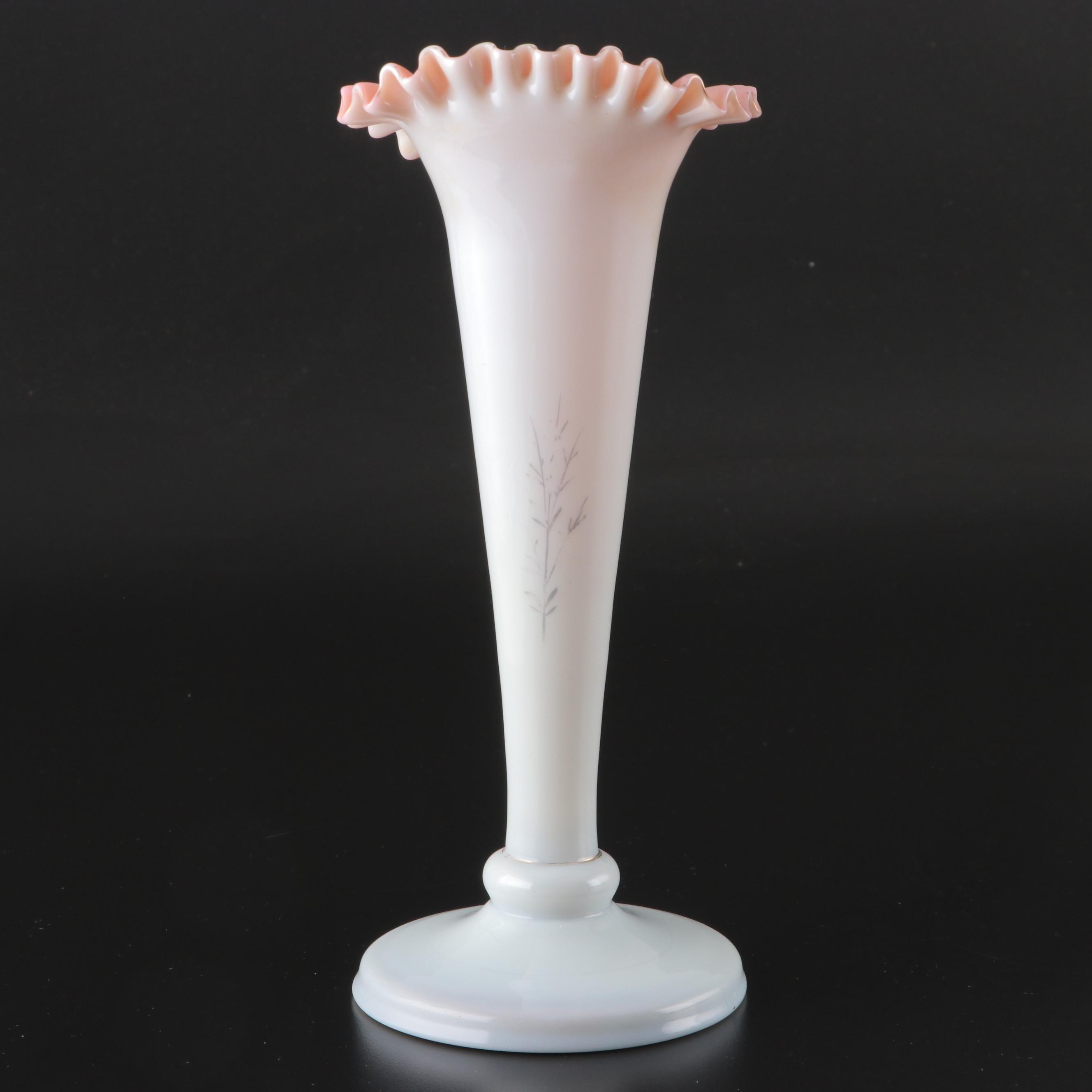 Bohemian Style Ruffled Rim Enameled Opaline Glass Vase