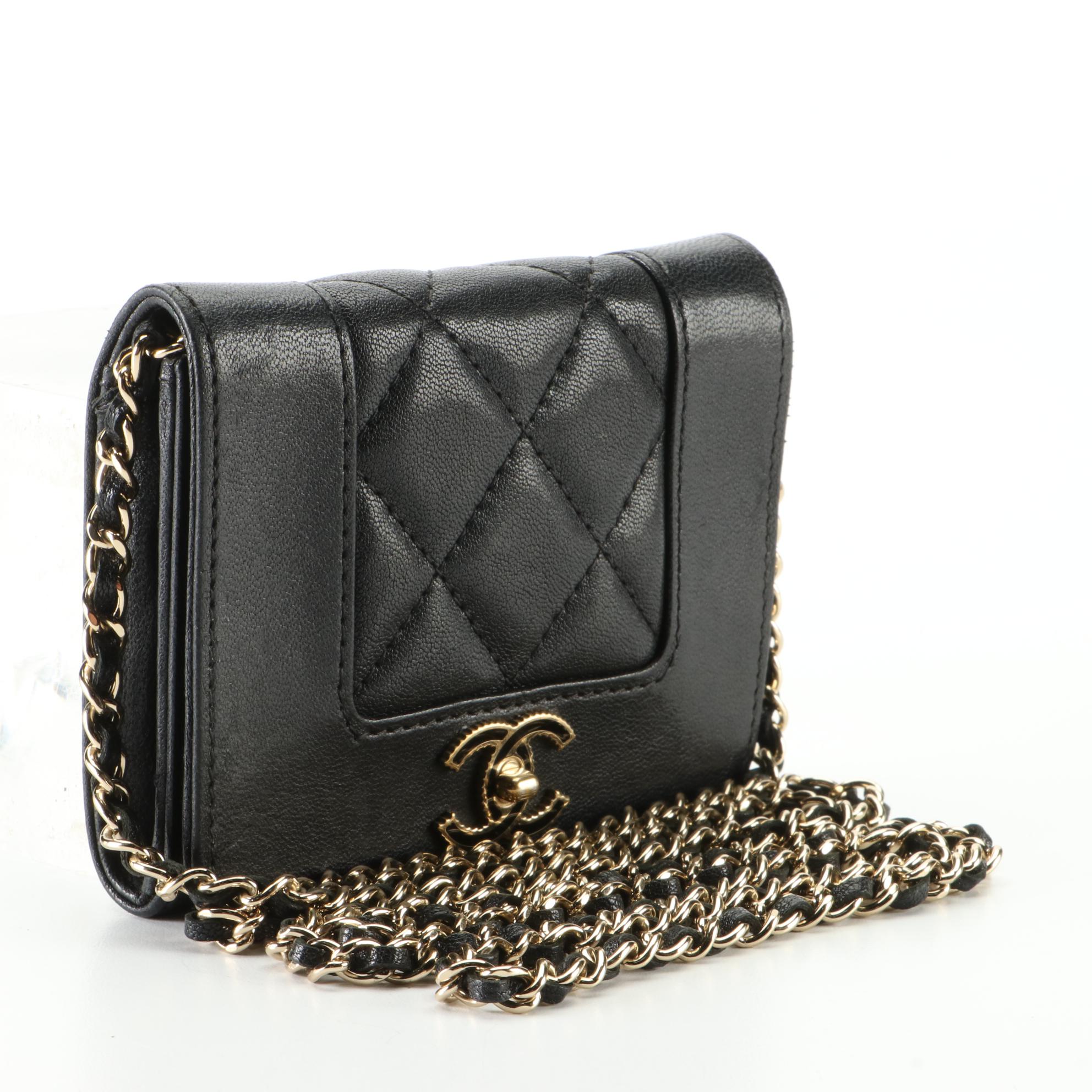 Chanel CC Card Holder on Chain in Quilted Leather