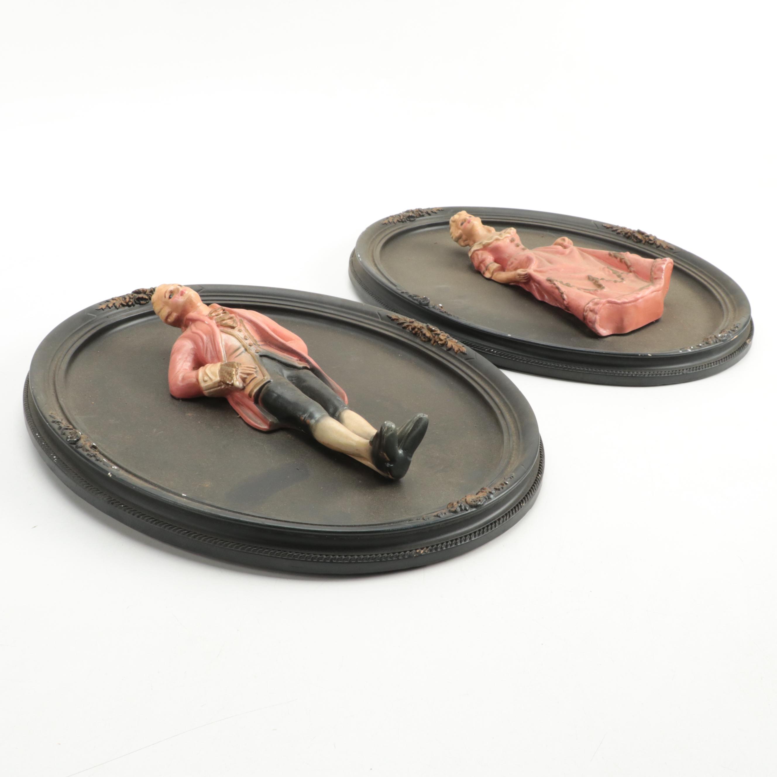 Painted Chalkware Courting Couple Wall Hangings, Mid-20th Century
